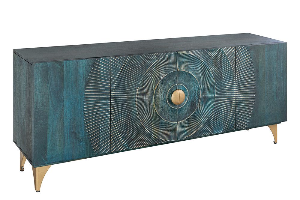 riess-ambiente Sideboard GOLDEN SUNSET 180cm schwarz / gold (Einzelartikel, 1 St), Massivholz · Metall · Kommode · 3D Front · Wohnzimmer