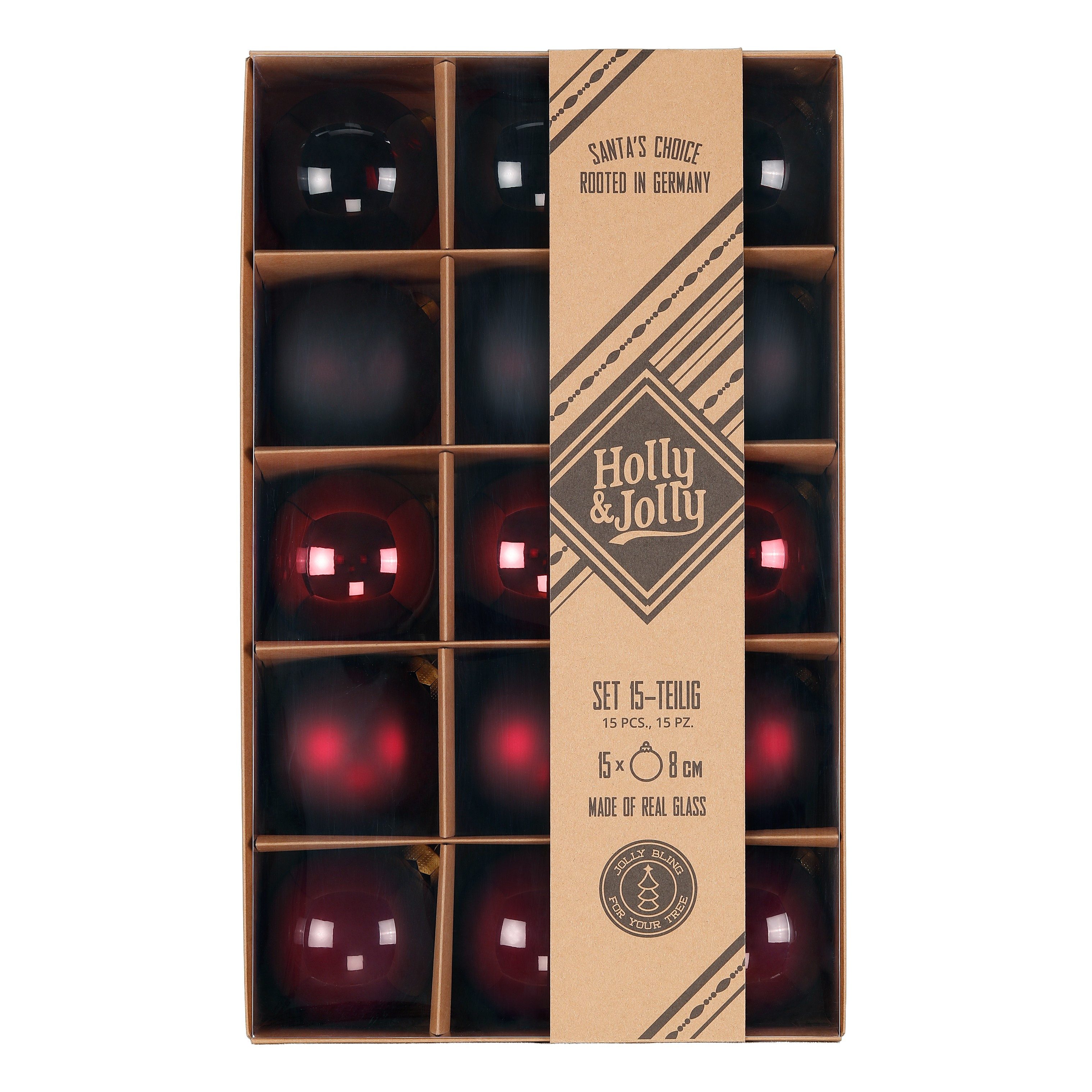 Holly & Jolly Weihnachtsbaumkugel, Weihnachtskugeln Glas 8cm 15 Stück - Smooth Port Flow