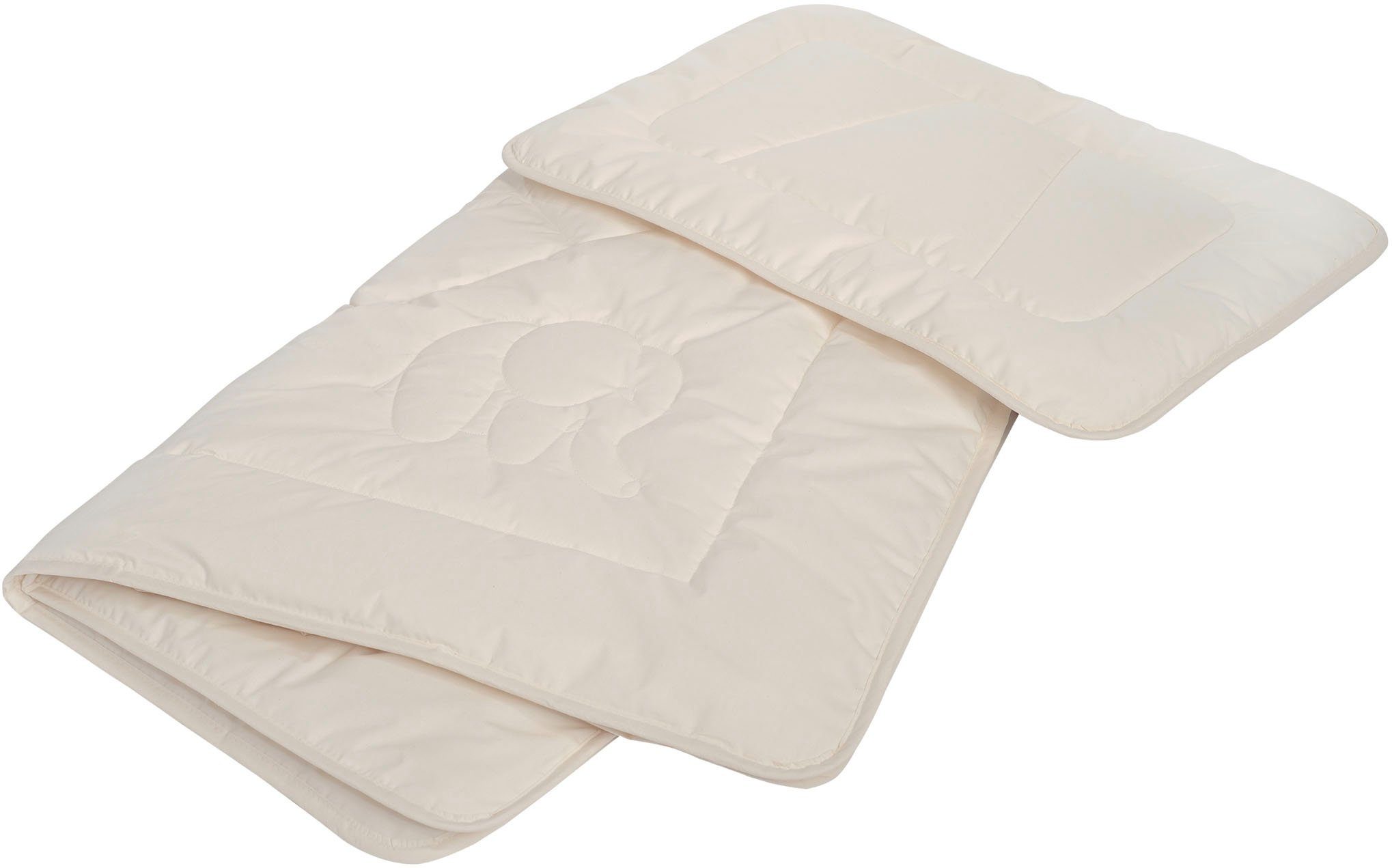 Hefel Kinderbettdecke + Kopfkissen Bio-Timber, 100x135 cm aus Naturfasern, Made in Austria, Bezug: 100% Baumwolle, Bettdecke & Kissen mit Organic-Cotton Satin-Bezug