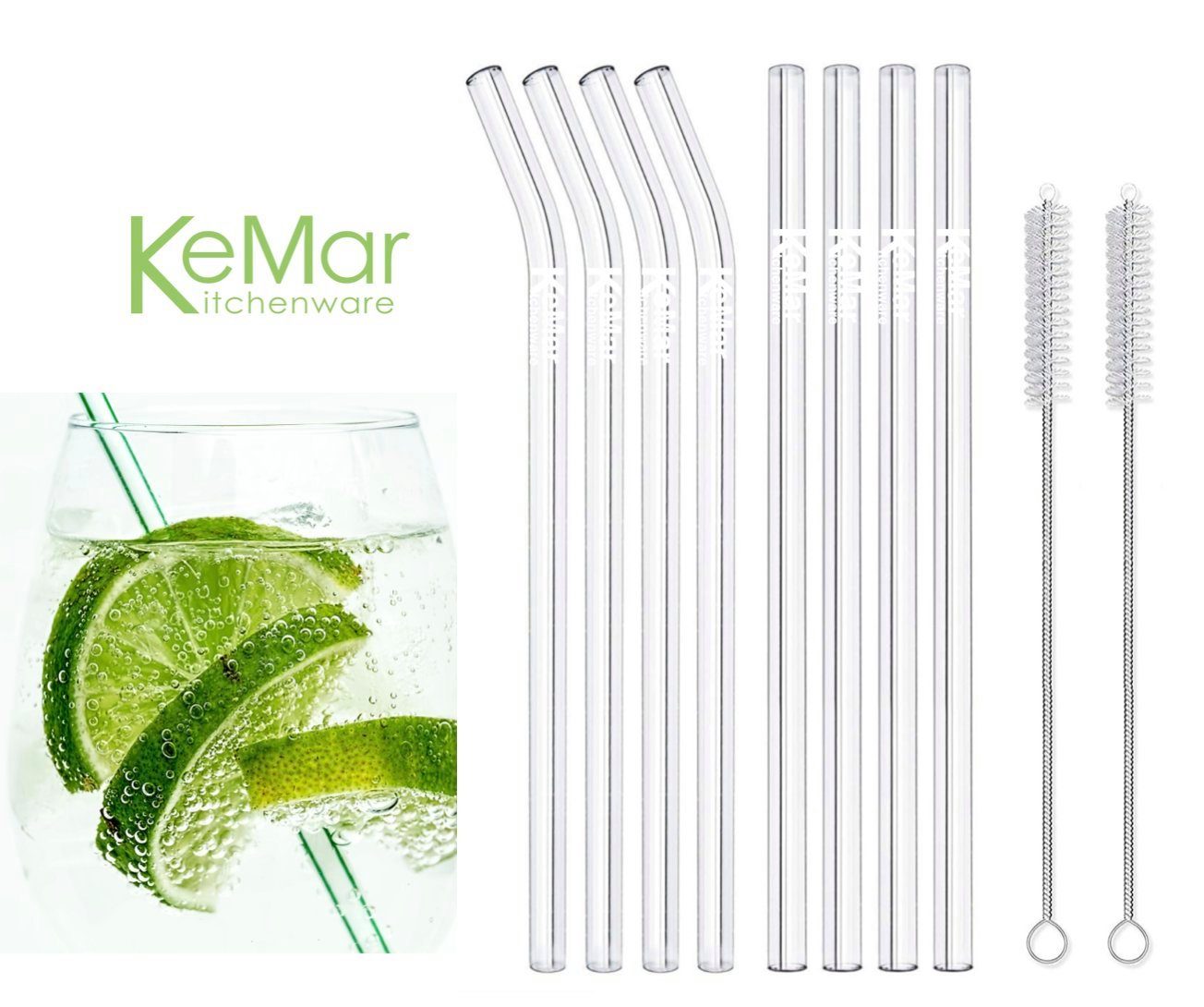 KeMar Kitchenware Trinkhalme Glastrinkhalme, (verschiedene Sets, 8-tlg., nach Auswahl), aus Borosilikat Glas