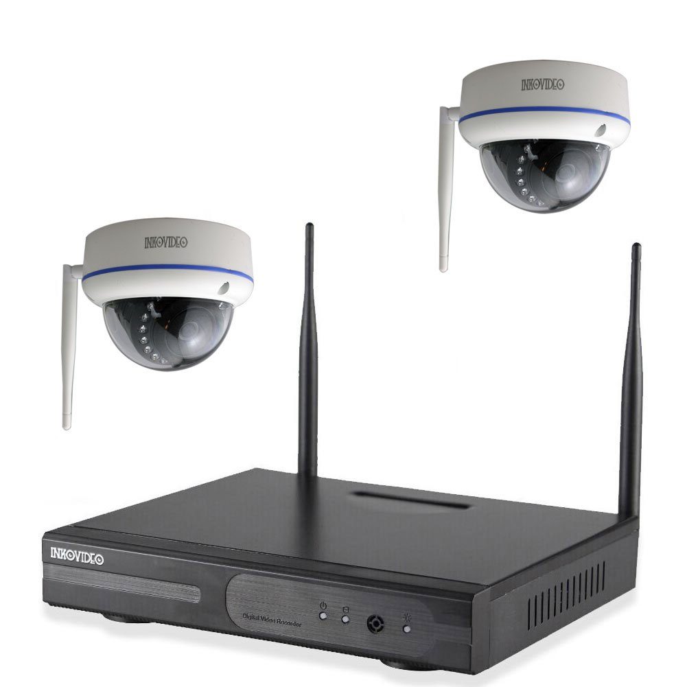 INKOVIDEO INKO-22M2D WLAN Komplettset 4-Kanal Netzwerkrekorder mit 2 x Dome 3 MP Überwachungskamera (Innen- und Außenbereich, 3-tlg., Plug & Play, P2P, H.265, H265+ Komprimierung, Nachtsicht, Videorekorder mit HDMI-Ausgang)