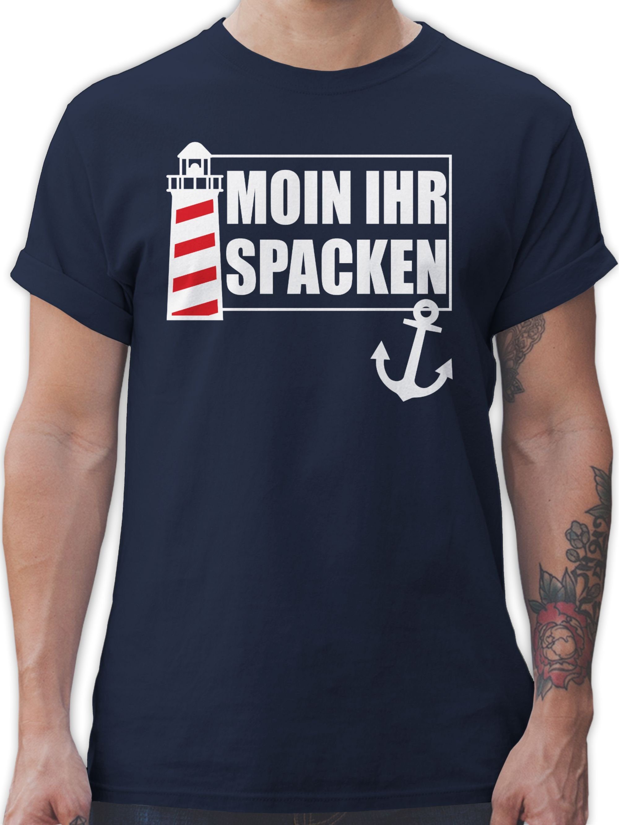 01 Sprüche Statement ihr - Navy mit Shirtracer Blau weiß Leuchtturm Spacken Moin T-Shirt