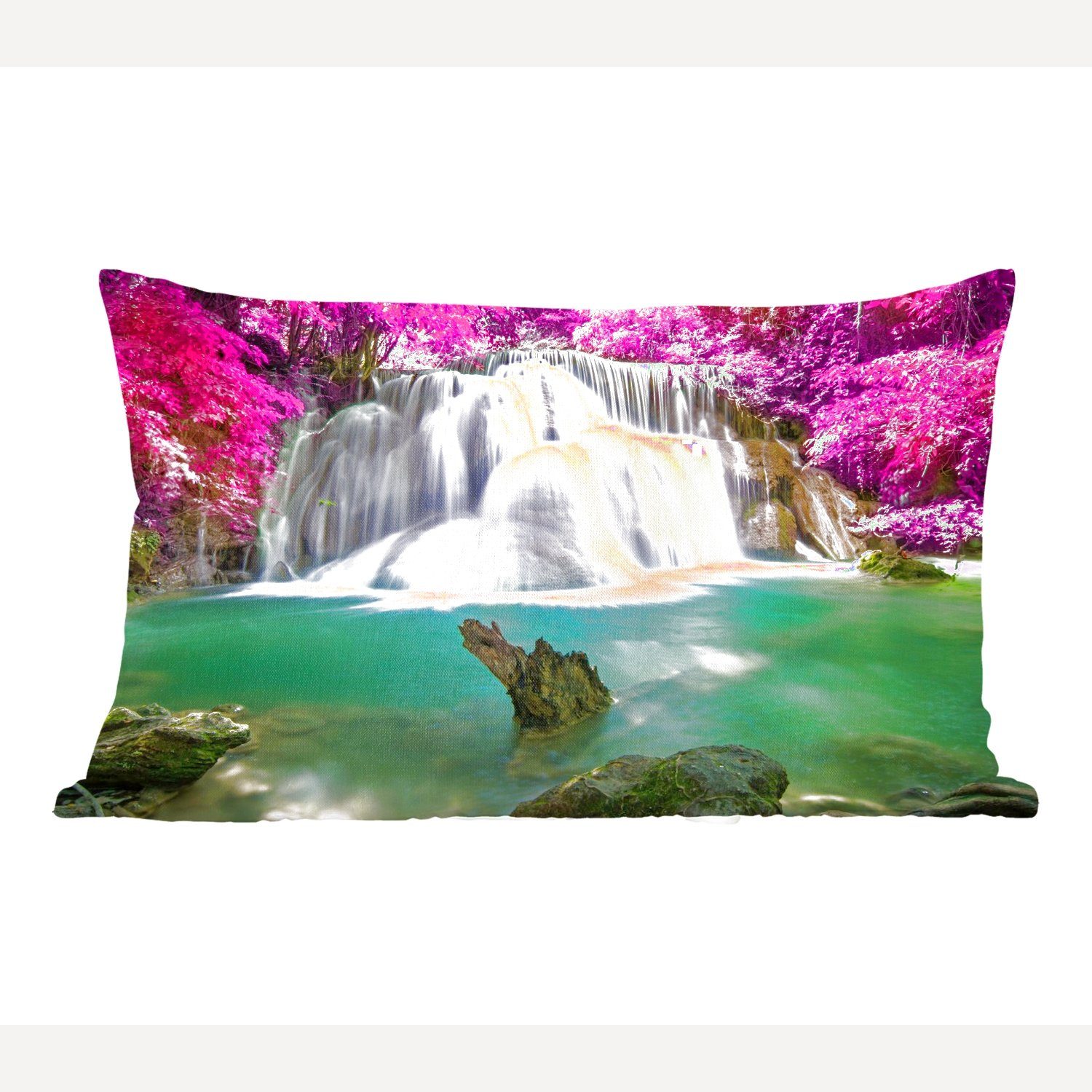 MuchoWow Dekokissen Wasserfall - Rosa - Bäume, Wohzimmer Dekoration, Zierkissen, Dekokissen mit Füllung, Schlafzimmer