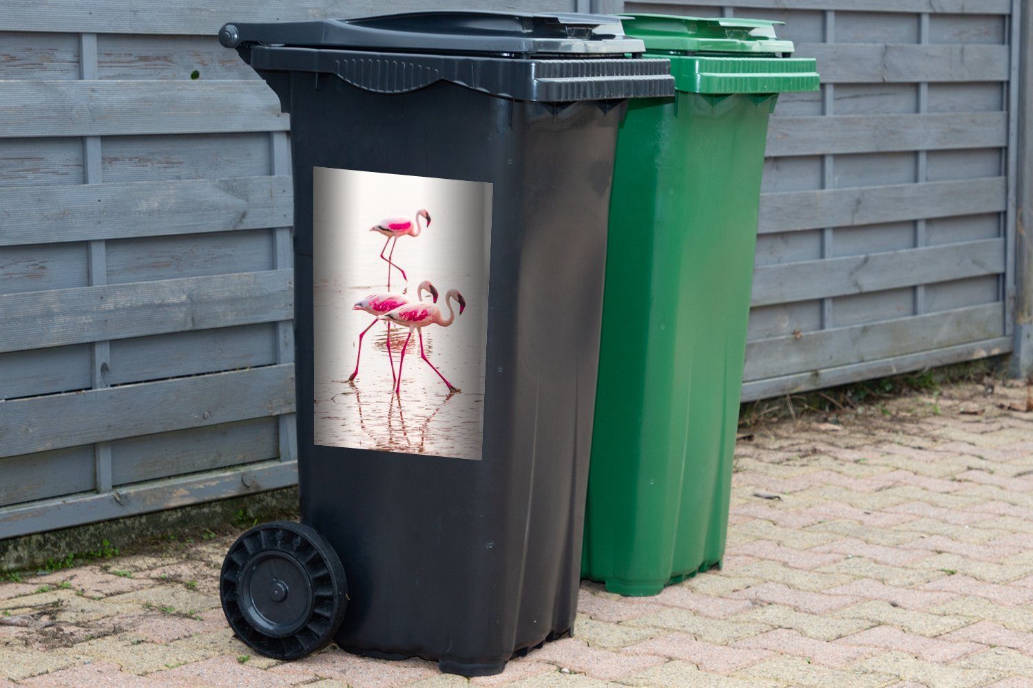 Mülltonne, Spaziergang Abfalbehälter MuchoWow Container, Mülleimer-aufkleber, (1 Wandsticker St), Sticker, Flamingos Rosa beim