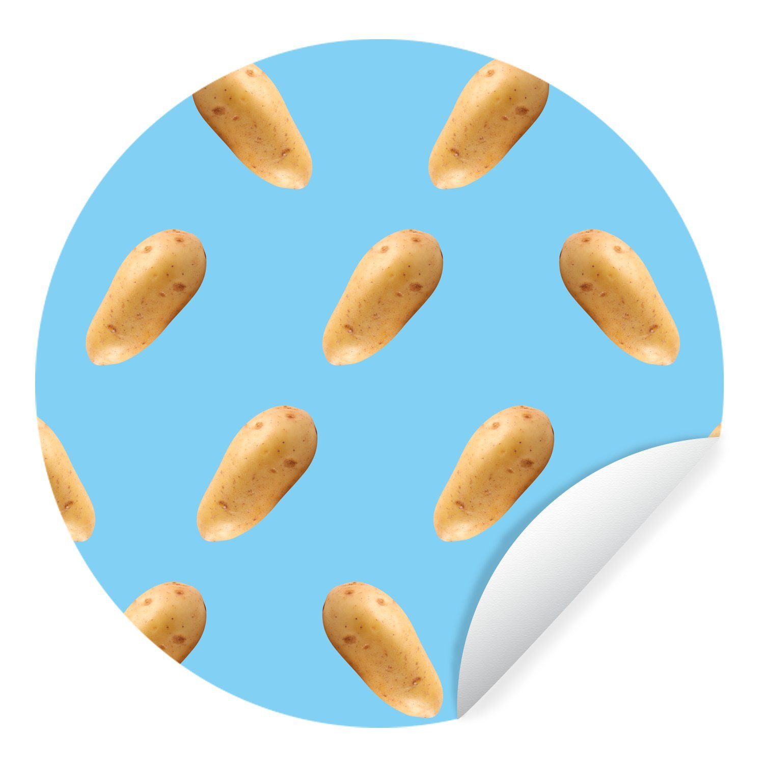 MuchoWow Wandsticker Kartoffel - Muster - Blau (1 St), Tapetenkreis für Kinderzimmer, Tapetenaufkleber, Rund, Wohnzimmer