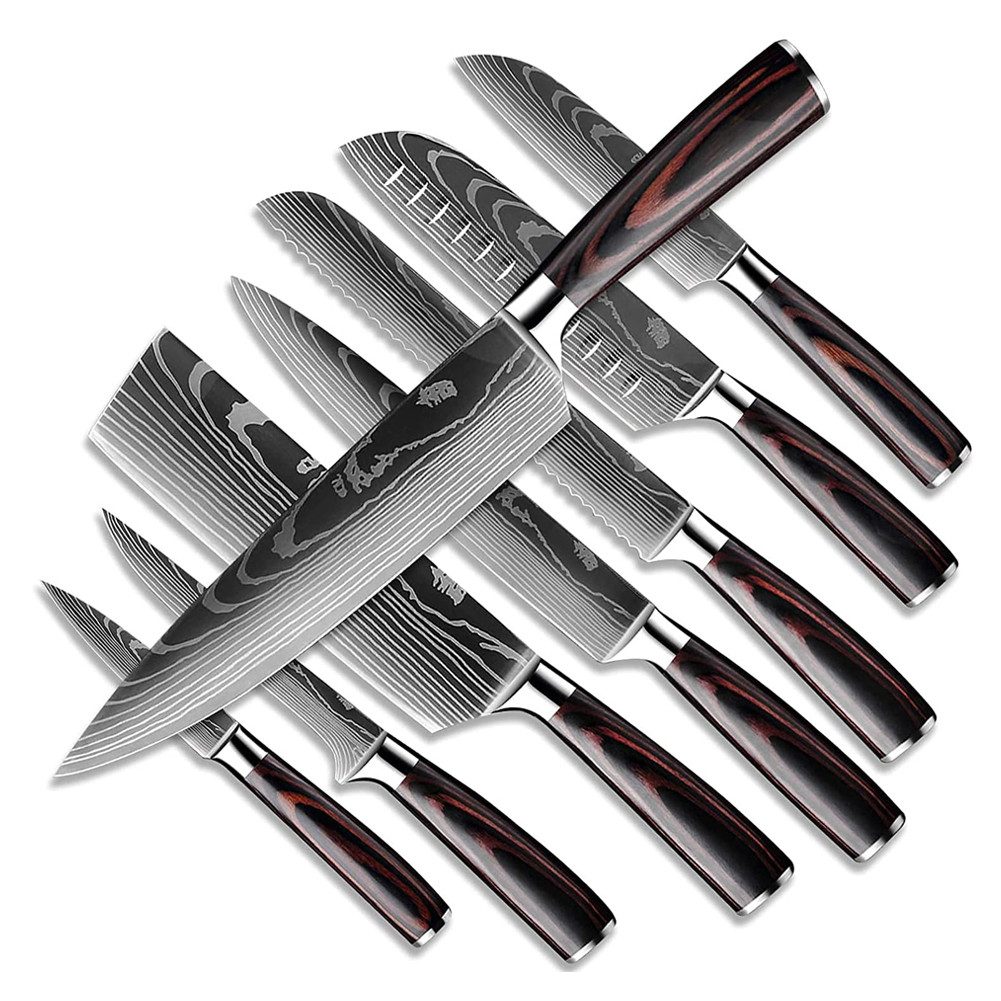 HT Messer-Set Messerset aus Hochwertigem Carbon Edelstahl, Küchenmesser Set (8-tlg), Scharf Messer Set, Profi Kochmesser Set mit Ergonomischen Griff