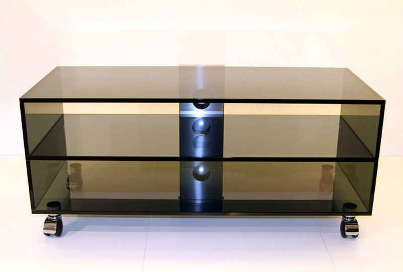 Design Objekte TV-Rack Glasmöbel TV-Rack Modell 2-Stock-Variante mit Rollen Breite 110 cm, Kabelkanal ist optional
