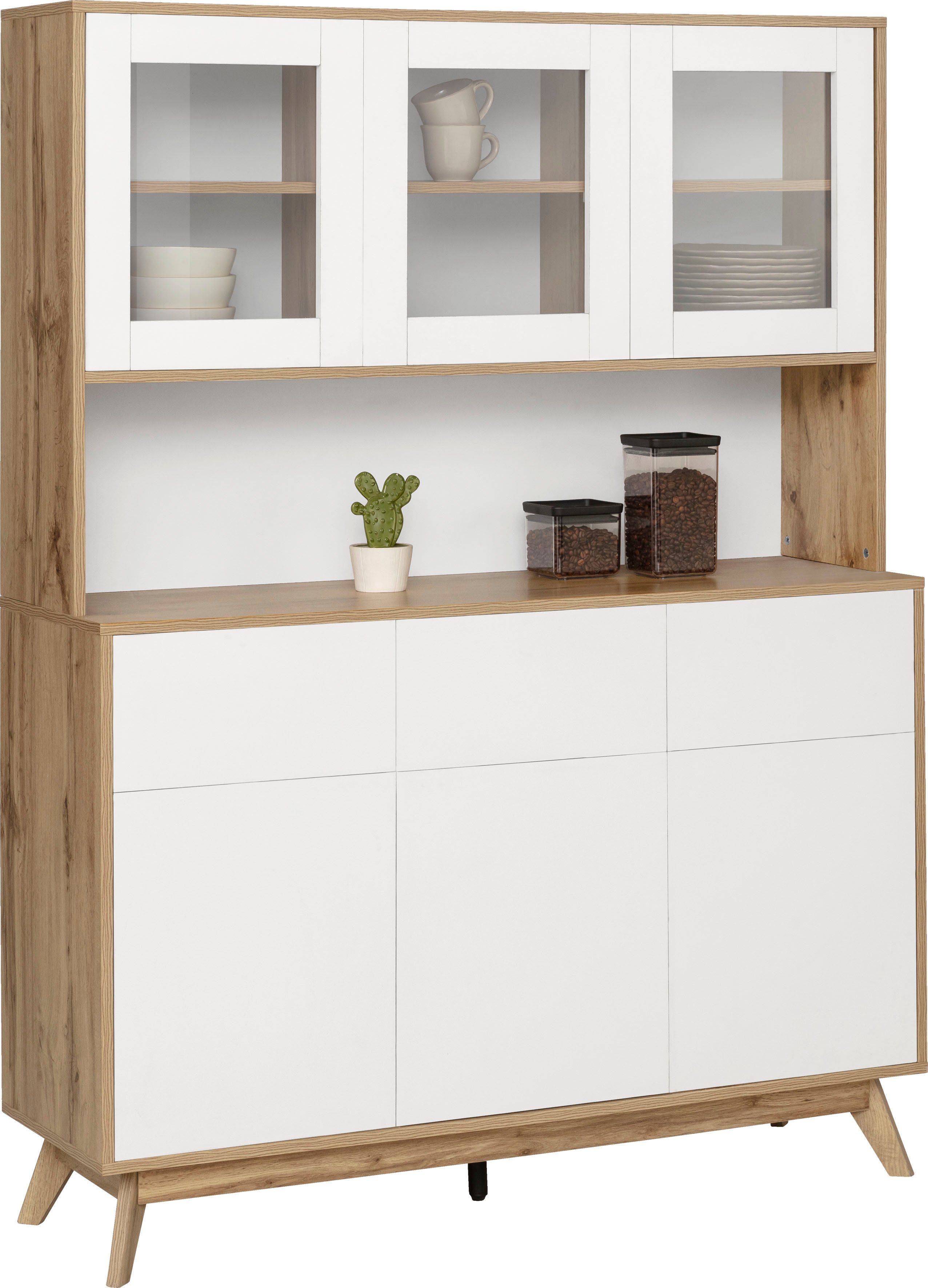 Schubkasten, Skandi 3 Breite Buffet eiche cm, Holztüren Home cm 3 165 Glastüren, affaire und | 120 weiß/eiche Höhe 3