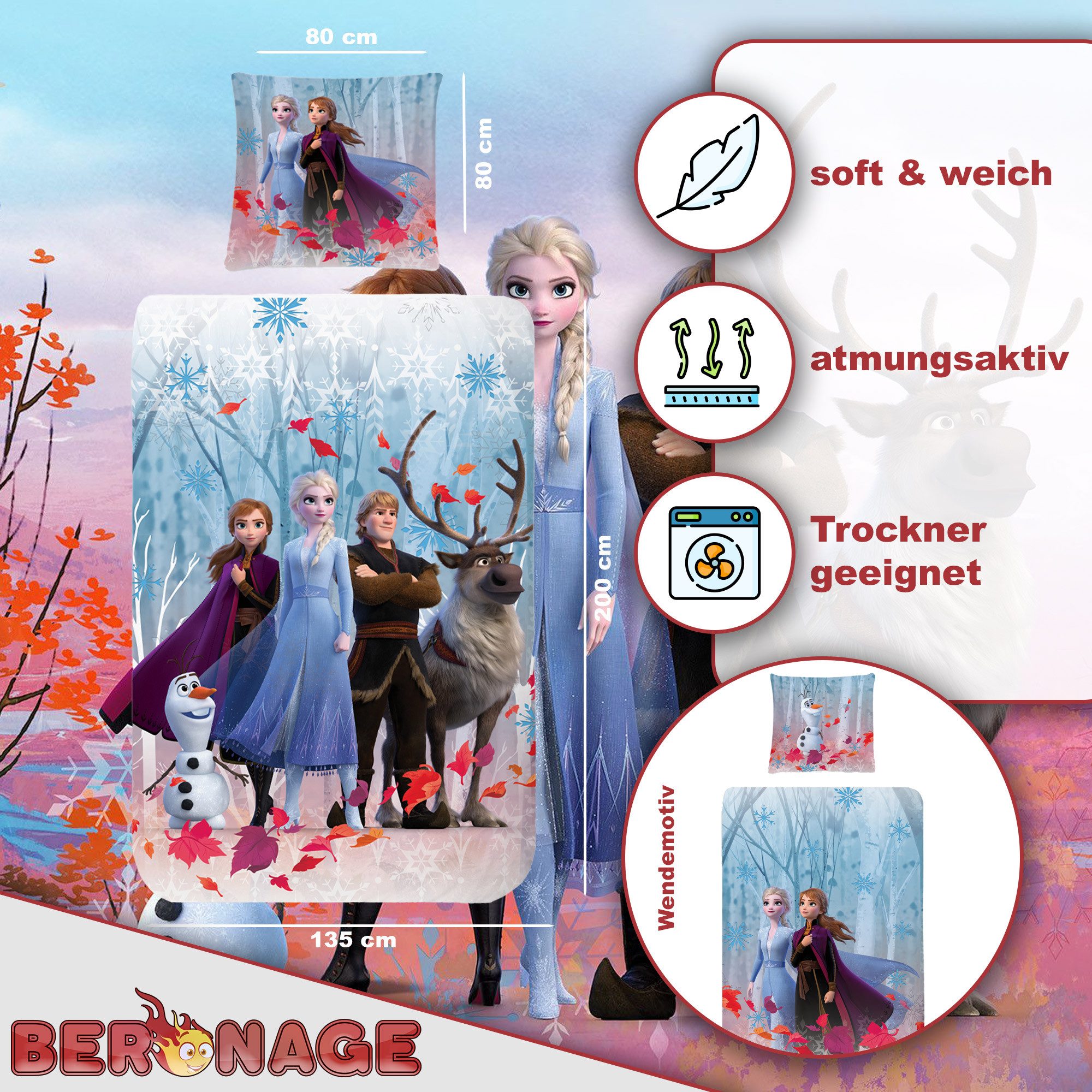BERONAGE Kinderbettwäsche Frozen Die Eiskönigin Team Bettwäsche Biber / Fla günstig online kaufen