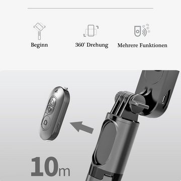 KINSI Handy Stabilisator,Bluetooth-Selbstauslöser,Stativ,mit Aufhelllicht Selfiestick (Intelligenter Verwacklungsschutz,Multi-Funktions-Fernbedienung)