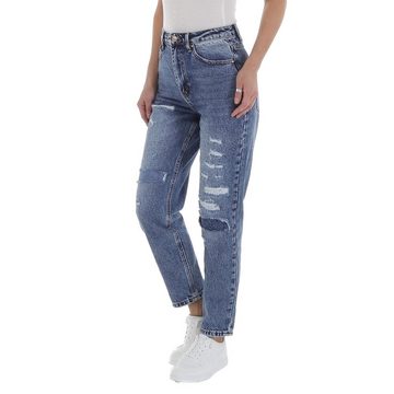 Ital-Design Mom-Jeans Damen Freizeit Destroyed-Look High Waist Jeans in Blau
