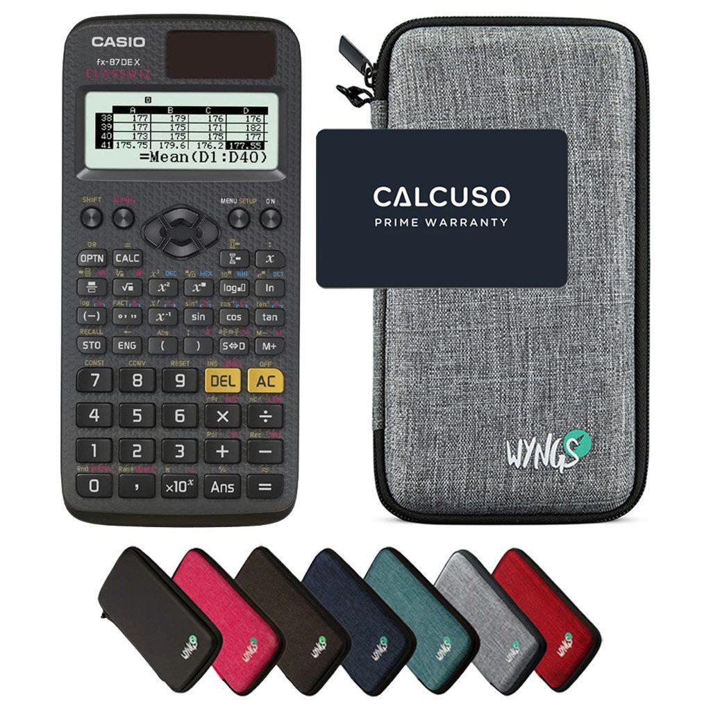 CASIO Taschenrechner fx-87DE X ClassWiz inkl. WYNGS Schutztasche Hellgrau