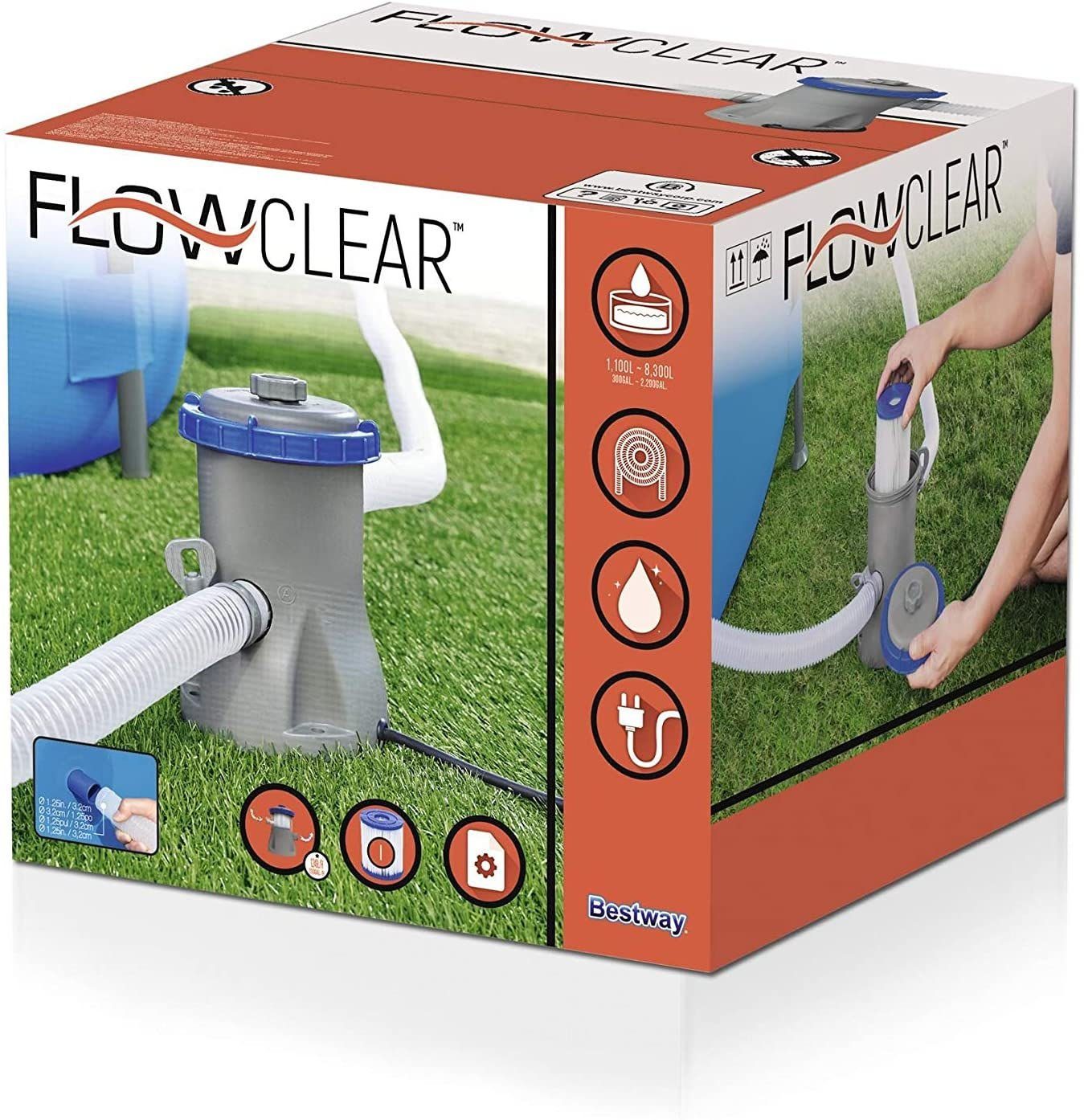 BESTWAY Pool-Filterpumpe Bestway 58381 Flowclear™ Filterpumpe - 1249 l/h (Packung, 1-tlg., Filterpumpe), Pool Filterpumpe Flowclear™ von Bestway