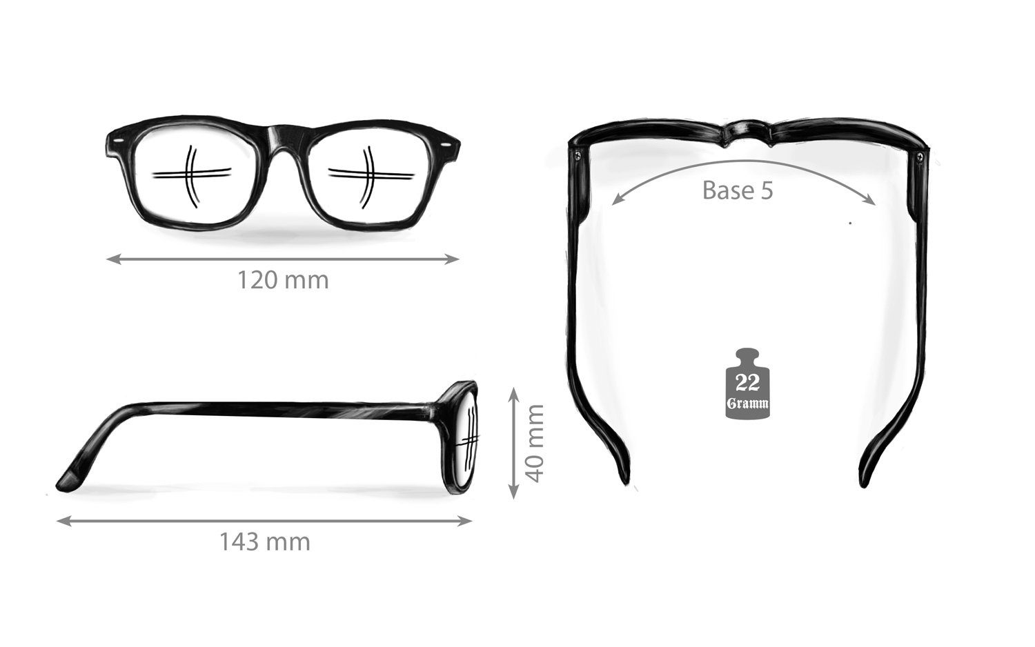 Bügel COR045b, Flex-Scharnieren COR mit Brille