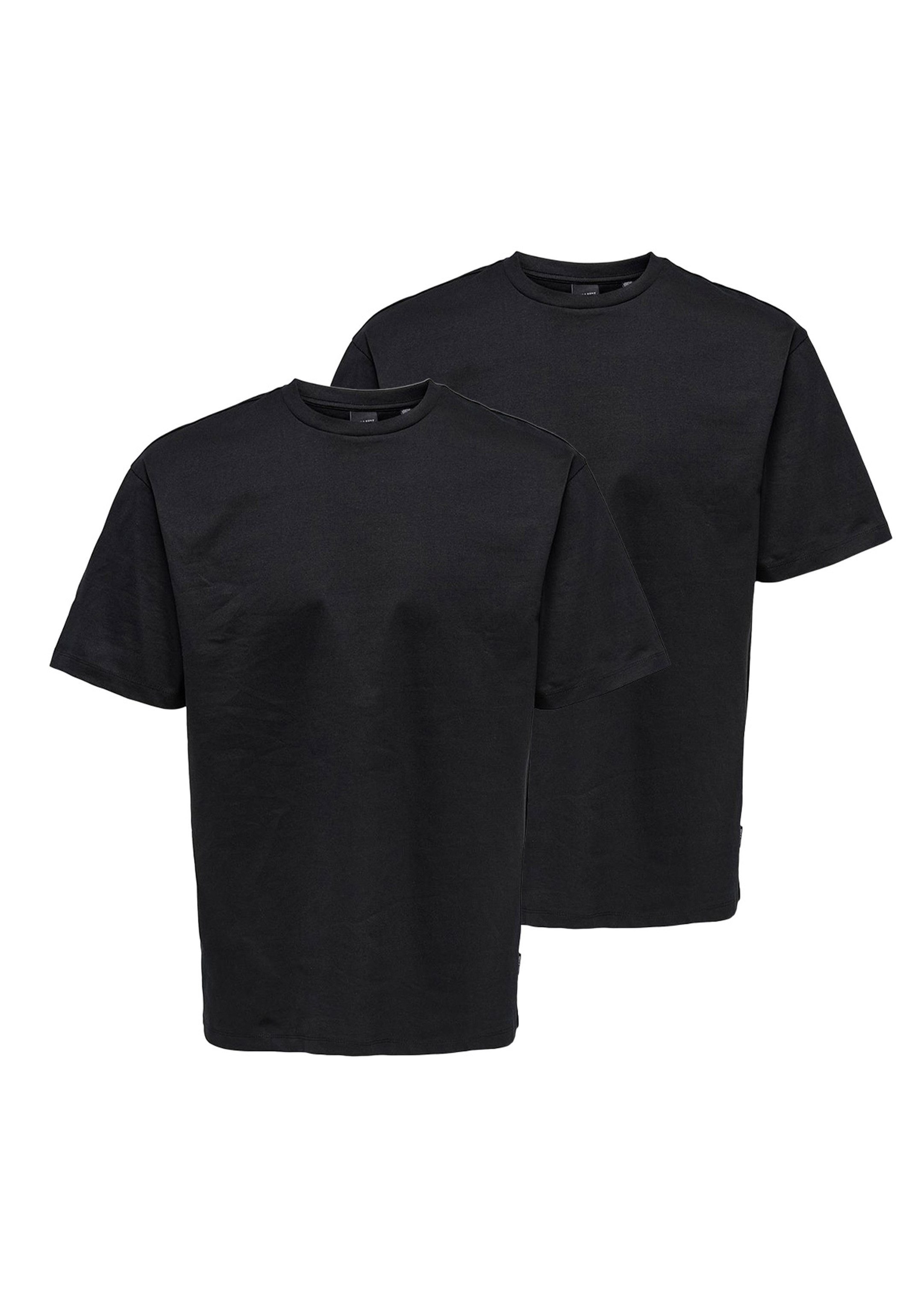 ONLY & SONS T-Shirt 2er Pack Onsfred (Spar-Set, 2-tlg) T-Shirt - Baumwolle - Atmungsaktiv - Locker geschnitten