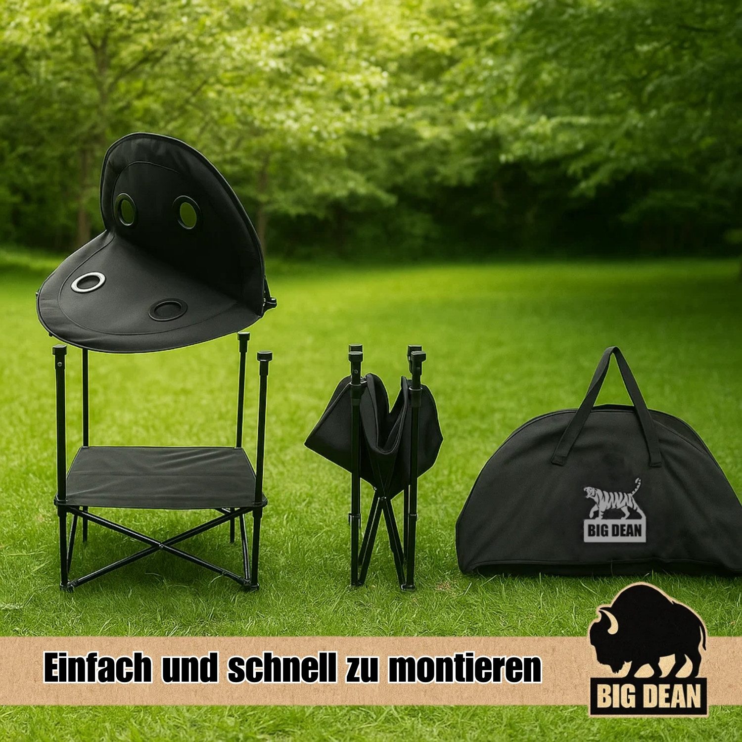 BigDean Campingtisch faltbar 4 Getränkehalter 2fache Ablage Camping Tisch Campingtisch (Packung, 1-St., Camping, Falttisch), Kompakt, Clever, 40kg Belastbarkeit