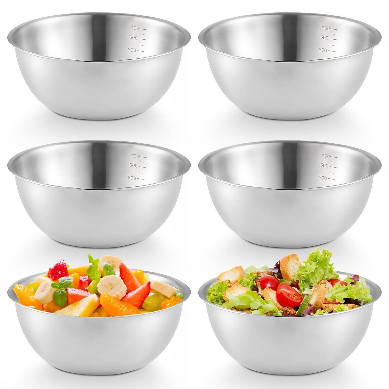 LuxusKollektion Rührschüssel Edelstahl Schüsseln Set 6-teilig, Metall