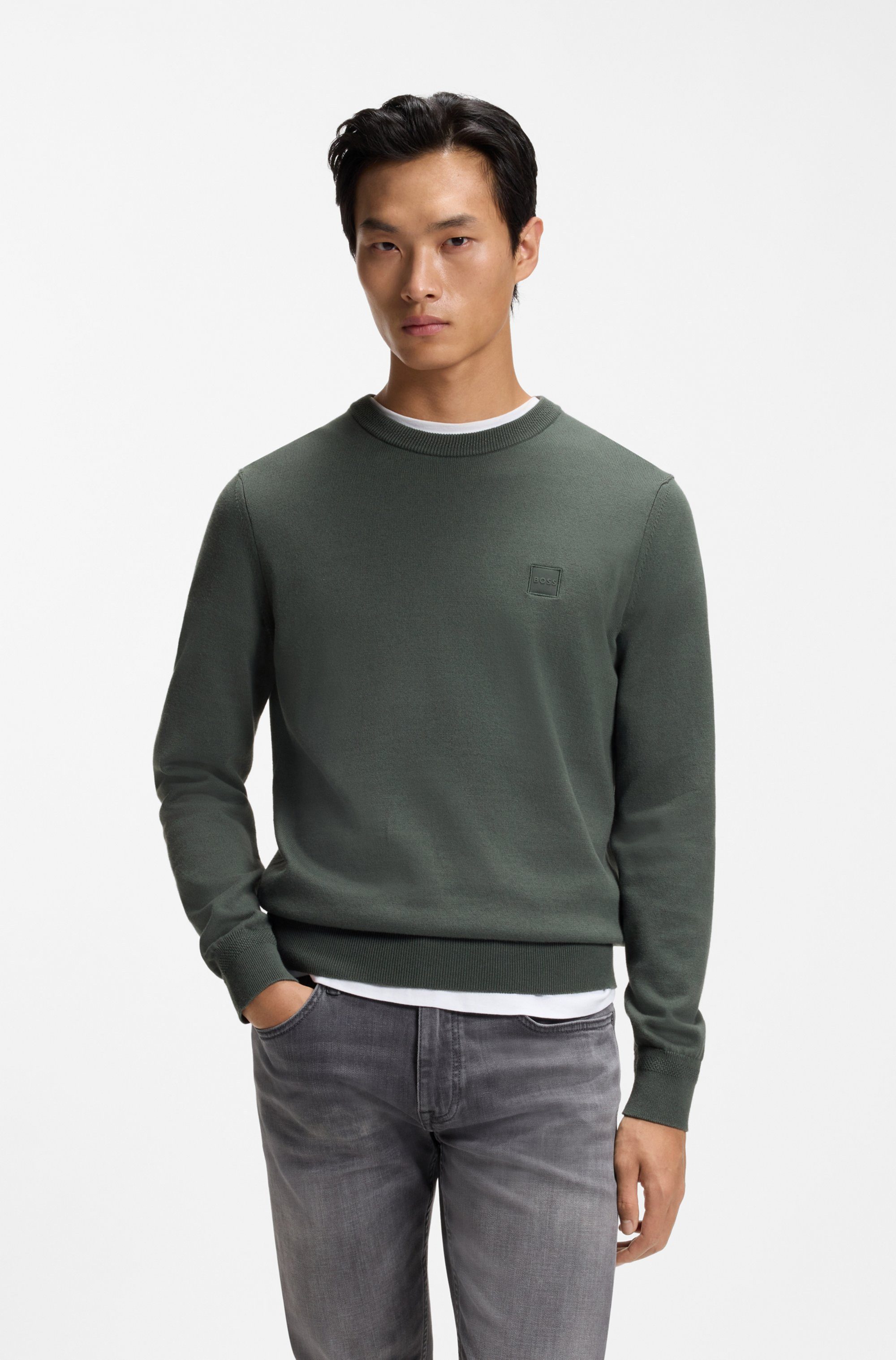 BOSS ORANGE Strickpullover Kanovano Cotton Cashmere mit Rundhalsausschnitt