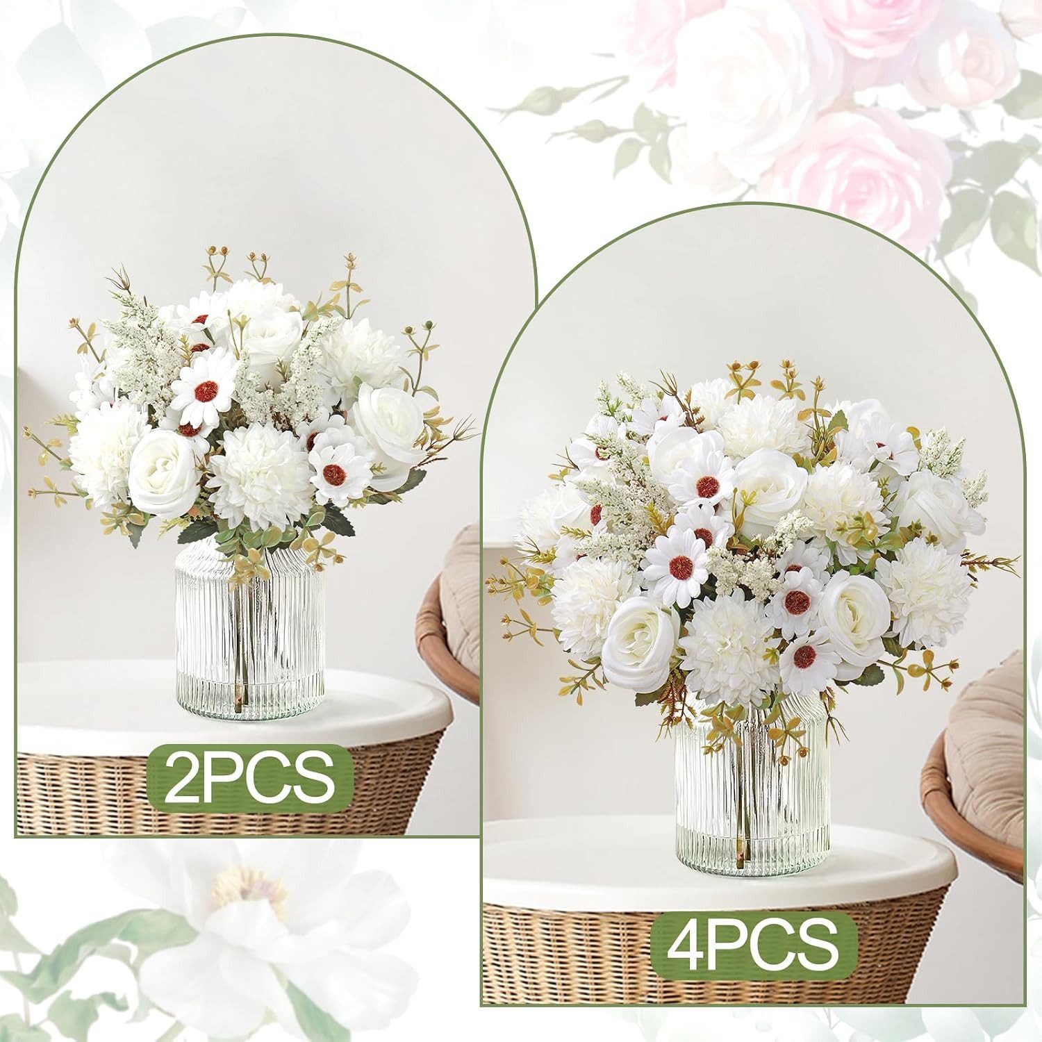 Kunstblumenstrauß Künstliche Rosenblumen 2er-Set – Seidenblumenstrauß für Dekoration, FOUORTUNATE-BEE, Perfekt für Hochzeit, Party oder Heimdekoration in Rosa – Bild 5 von 5