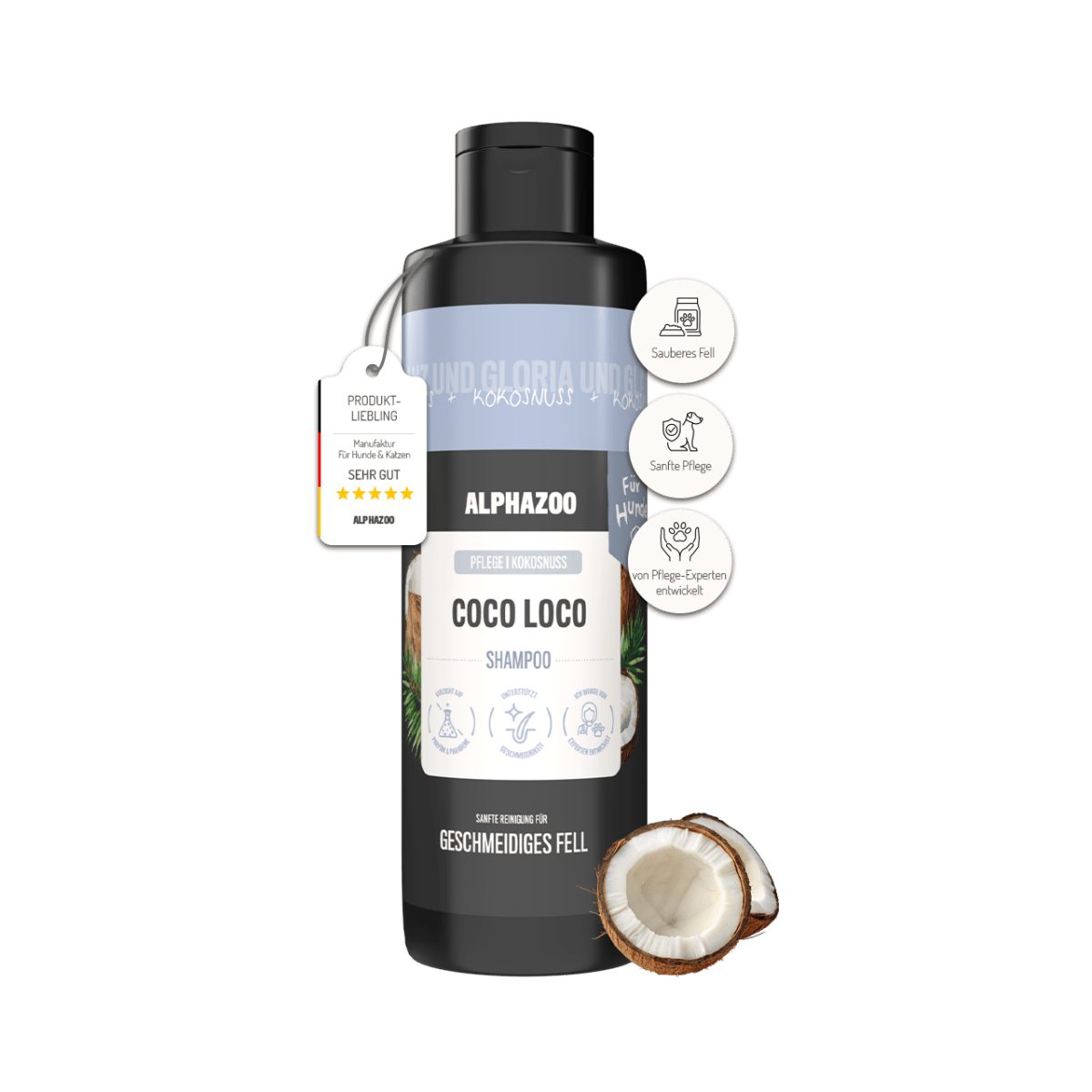 ALPHAZOO Tiershampoo Coco Loco Shampoo für Hunde 250 ml, 250 ml, (1-St), Kokos-Hundeshampoo für glänzendes Fell