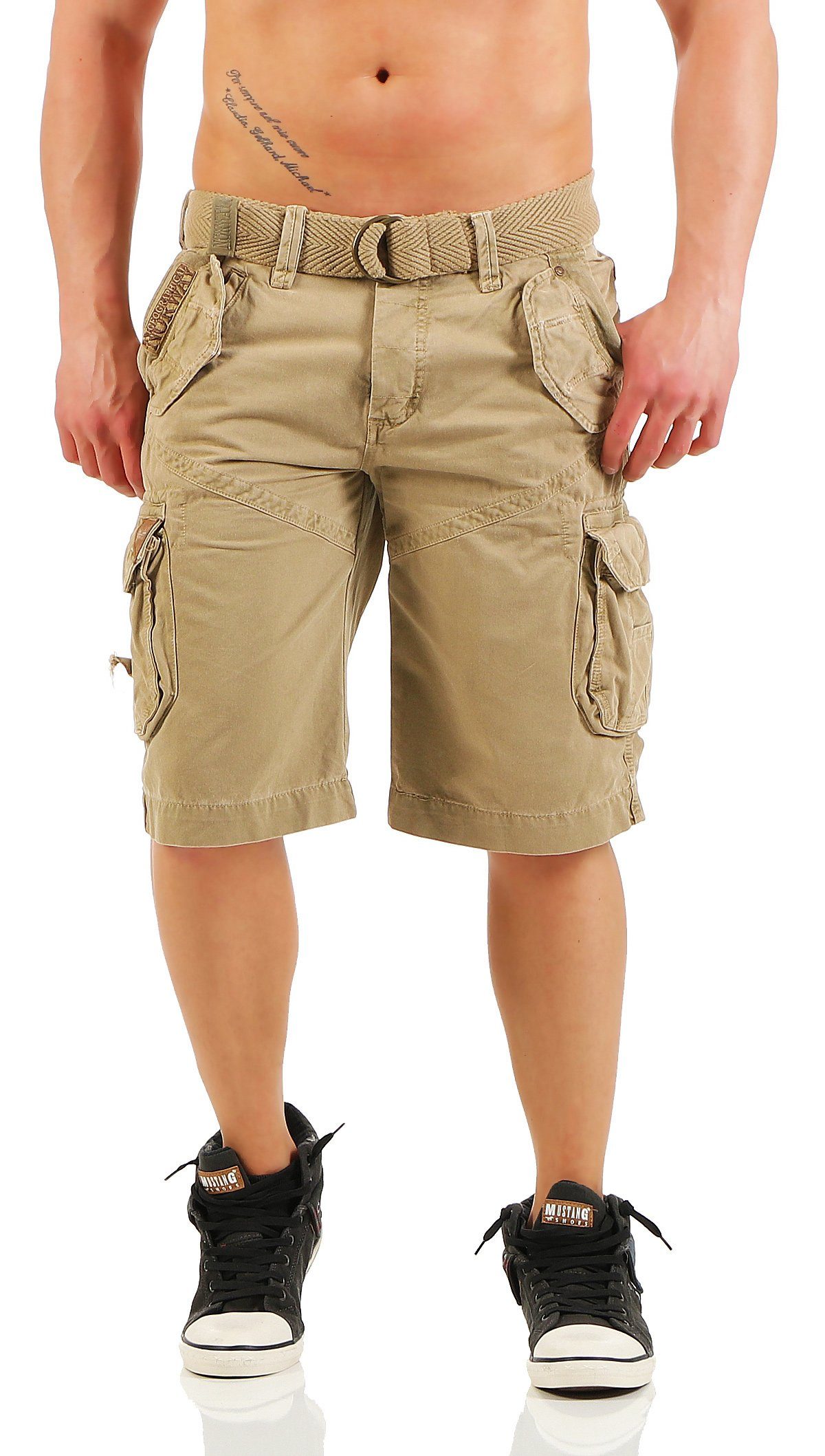 Geographical Norway Cargoshorts Geographical Norway Herren Shorts POLISH (mit abnehmbarem Gürtel) in Unifarbe