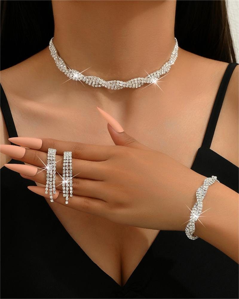 Rouemi Choker-Set Schmuck Halskette Set,Zirkonia Mode Set Halskette Gold Armband Ohrring