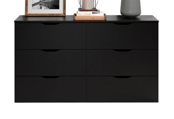 trendteam Schubkastenkommode Basix (Sideboard in schwarz matt, 140 x 80 cm), 6 Schubladen mit Vollauszug