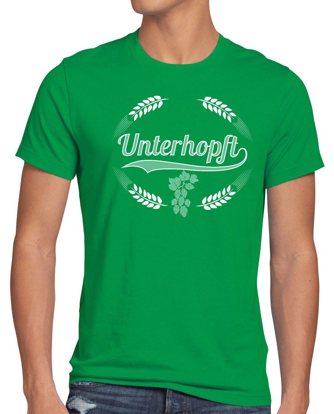 style3 Herren T-Shirt Unterhopft Spruch Fun Bier Hopfen Print-Shirt Fest Funshirt Kult grün Malz Shirt
