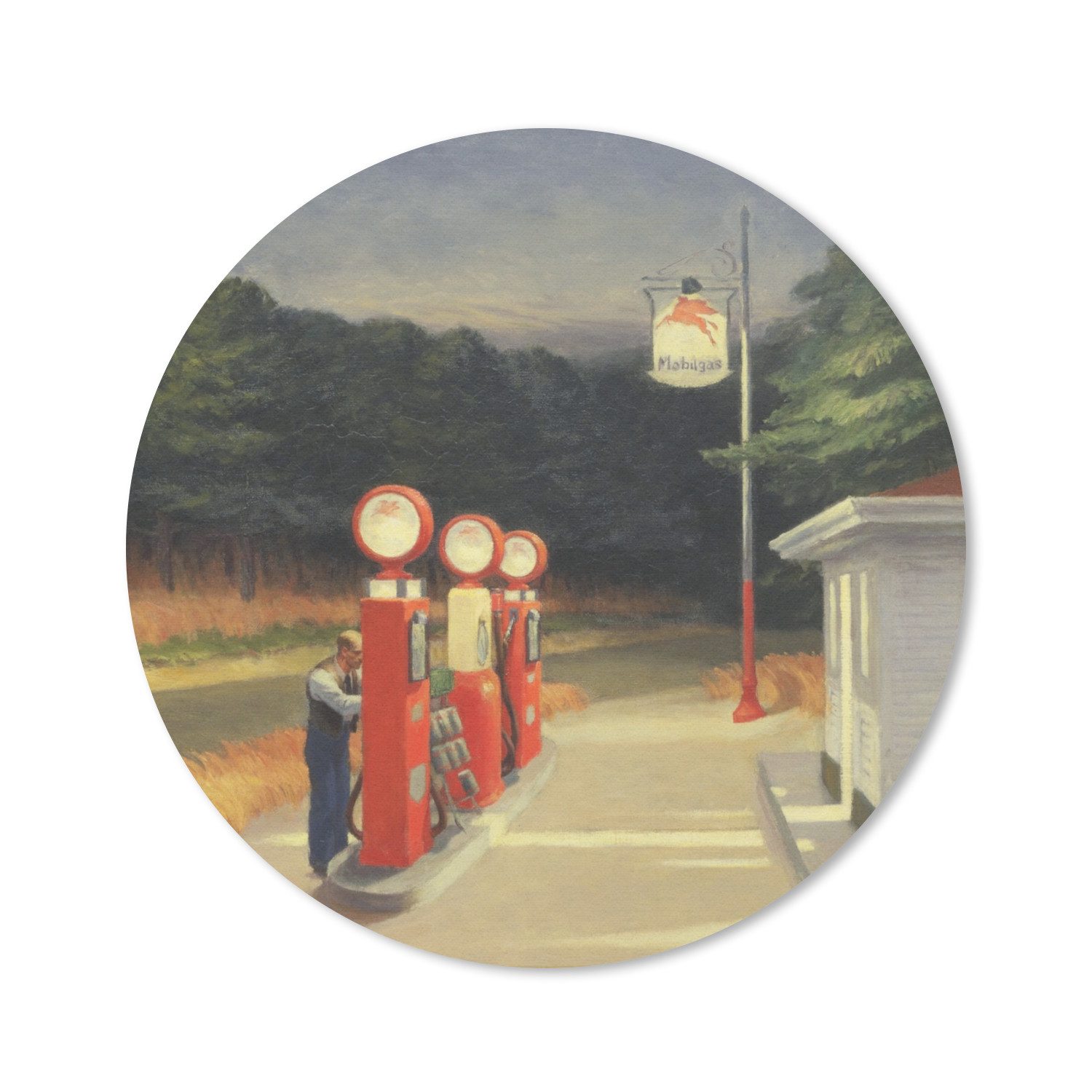 MuchoWow Mauspad Benzin - Edward Hopper (1-St), Mousepad mit Rutschfester Unterseite, Gaming, Rund, 30x30 cm