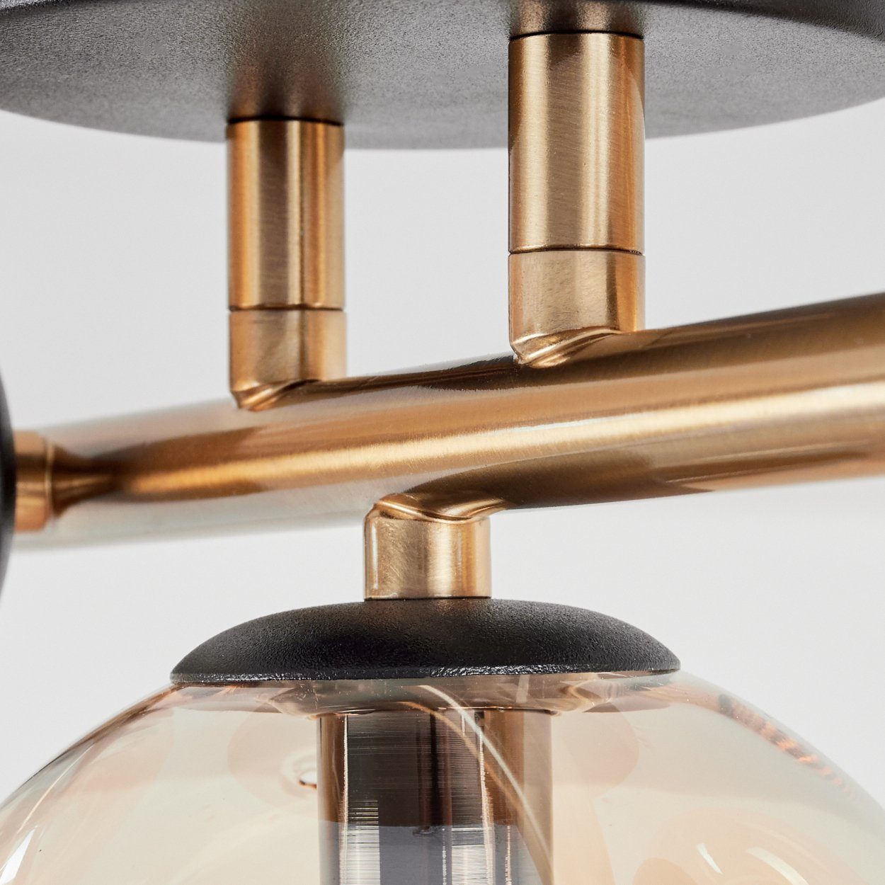 hofstein Deckenleuchte »Isorella« Deckenlampe aus Metall/Glas in Schwarz/Messing/Bernstein, ohne Leuchtmittel, 3000 Kelvin, m. Schirmen Glas, G9 LED, 240 Lumen