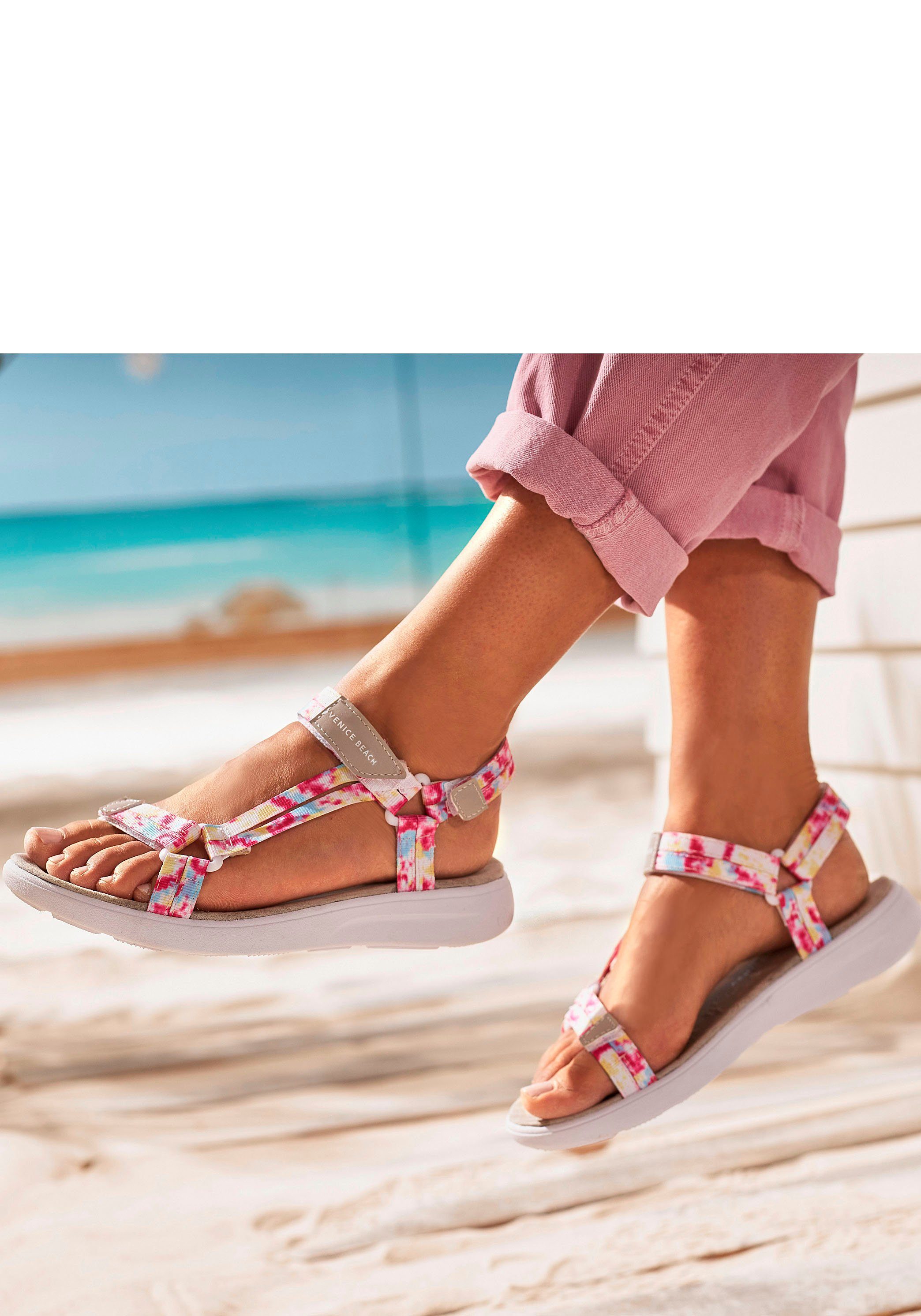 hellgrau-rosé VEGAN Klettverschluss Venice Beach und bequemen Sandale mit Fußbett