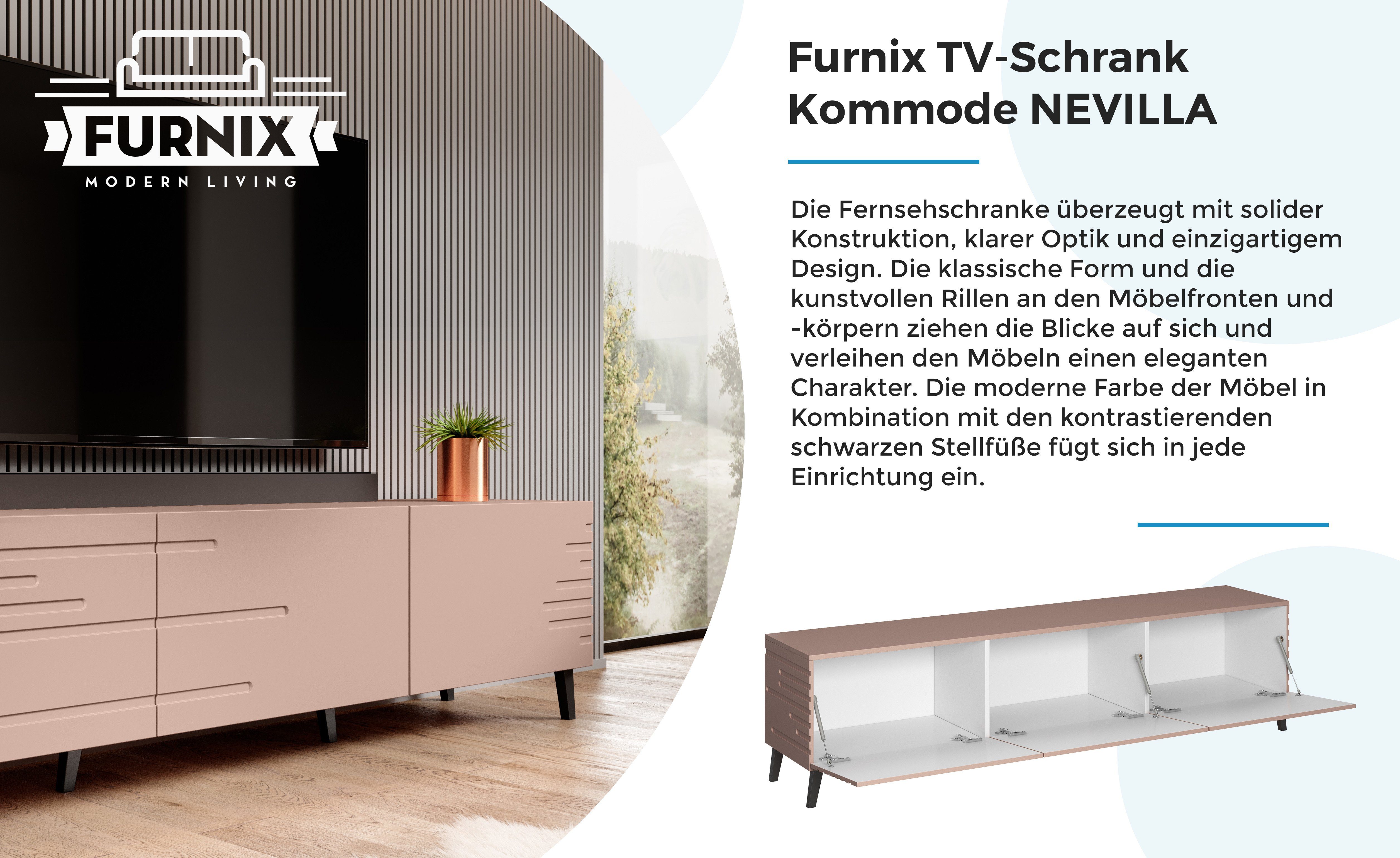 gefrästen Fronten T40 x Rosa Maße: B186 TV-Schrank H48 cm mit dekorativen NEVILLA Fernsehschrank Furnix x