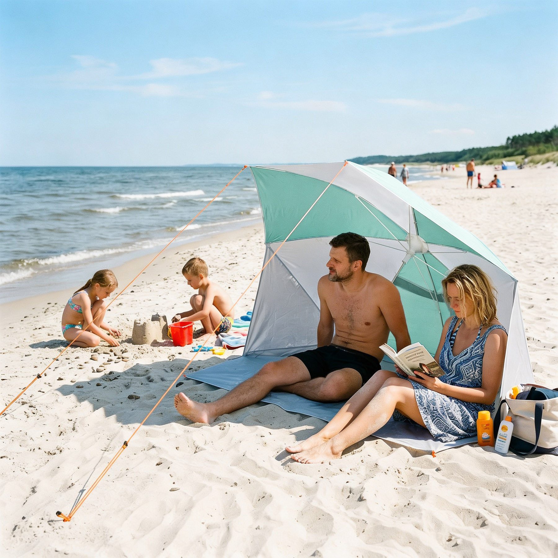 Nils Strandmuschel Strandschirm Windschutz Sonnenschutz, (Spar-Set, 1 tlg., 180 x 130 cm windfest), 2-in-1 Sonnen- & Windschutz, UV-Schutz, faltbar