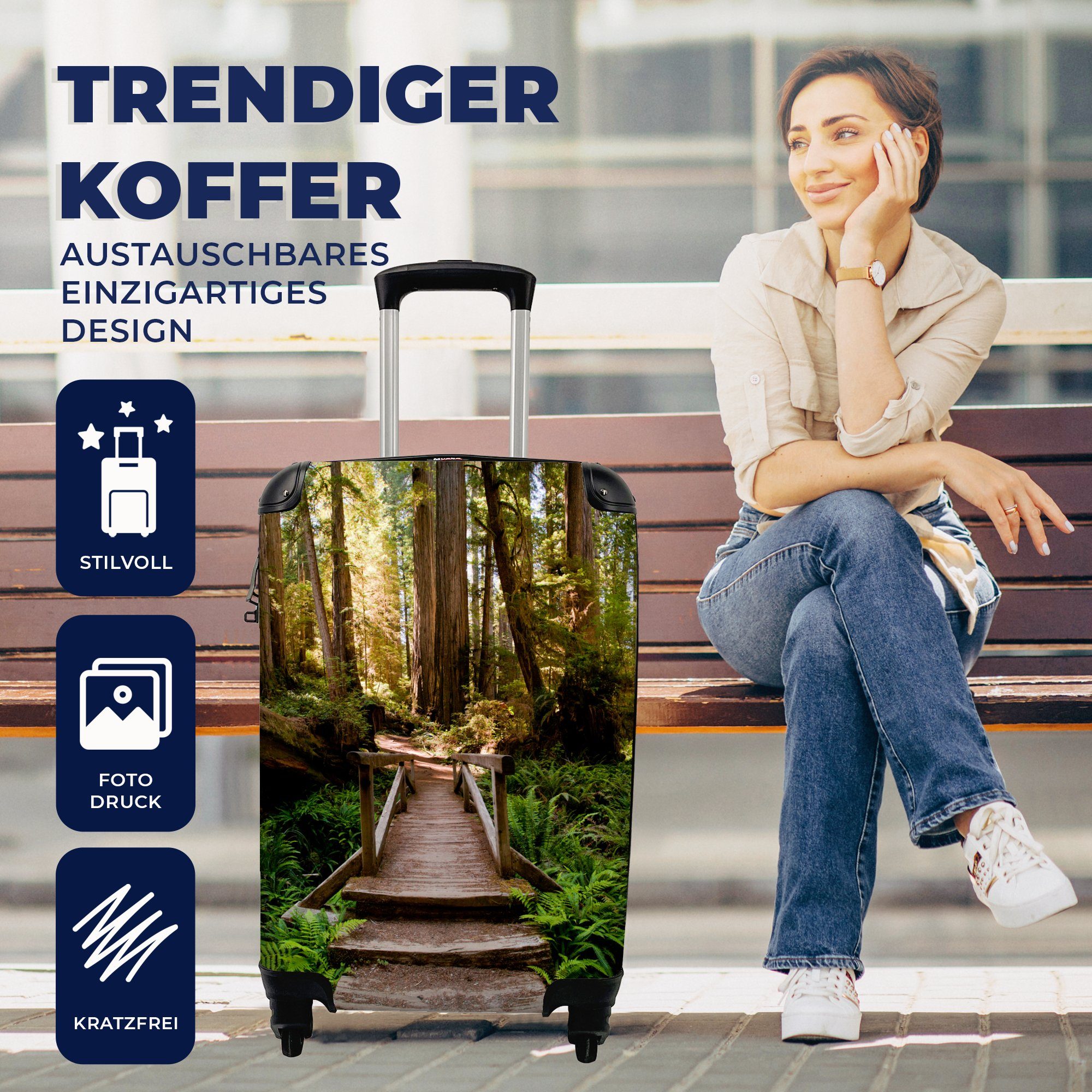 Treppe Handgepäckkoffer rollen, - Handgepäck 4 - Reisetasche - Natur Trolley, Ferien, MuchoWow mit Rollen, Bäume, Dschungel für Reisekoffer