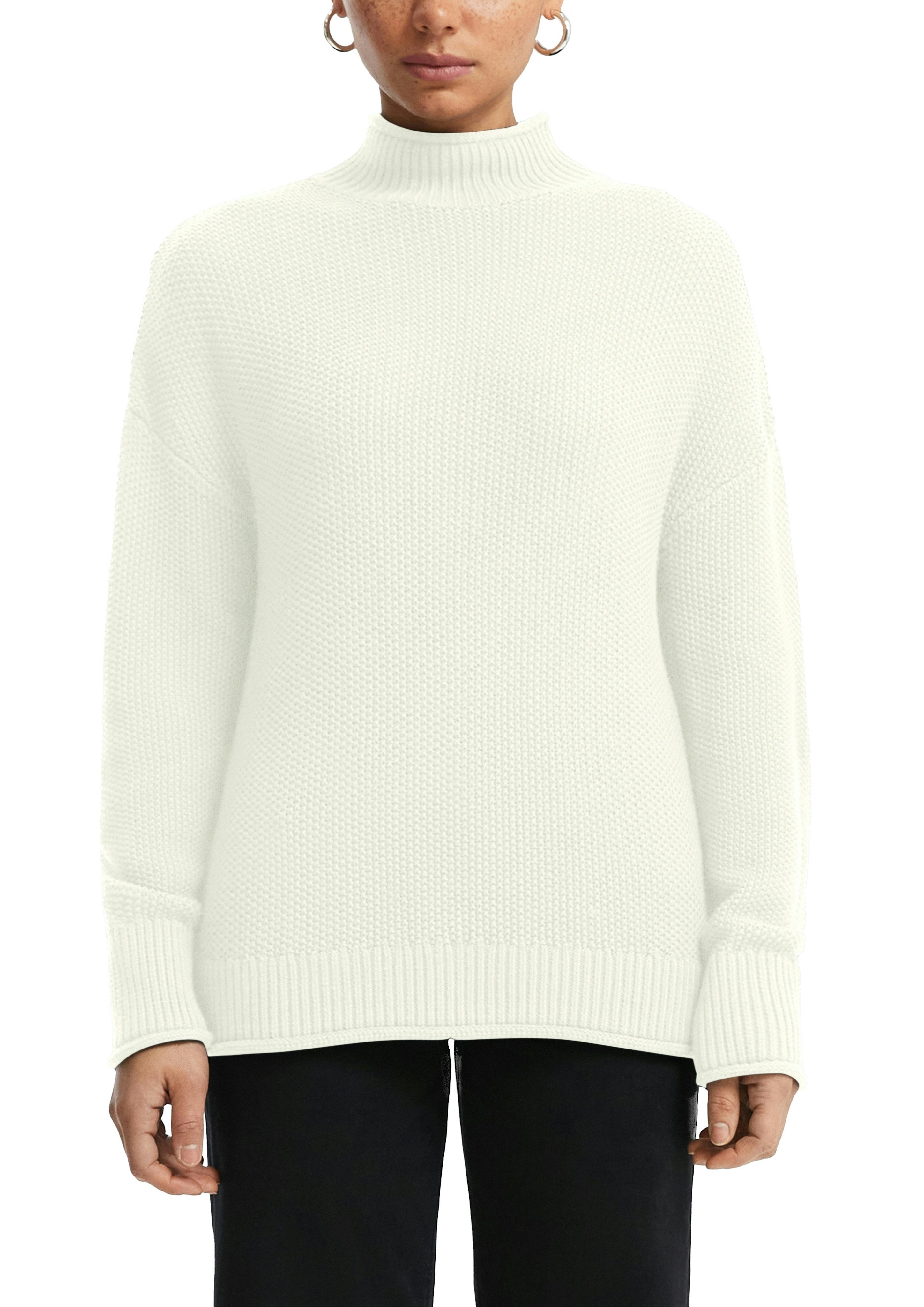 QS Strickpullover in Struktur-Optik und mit Stehkragen