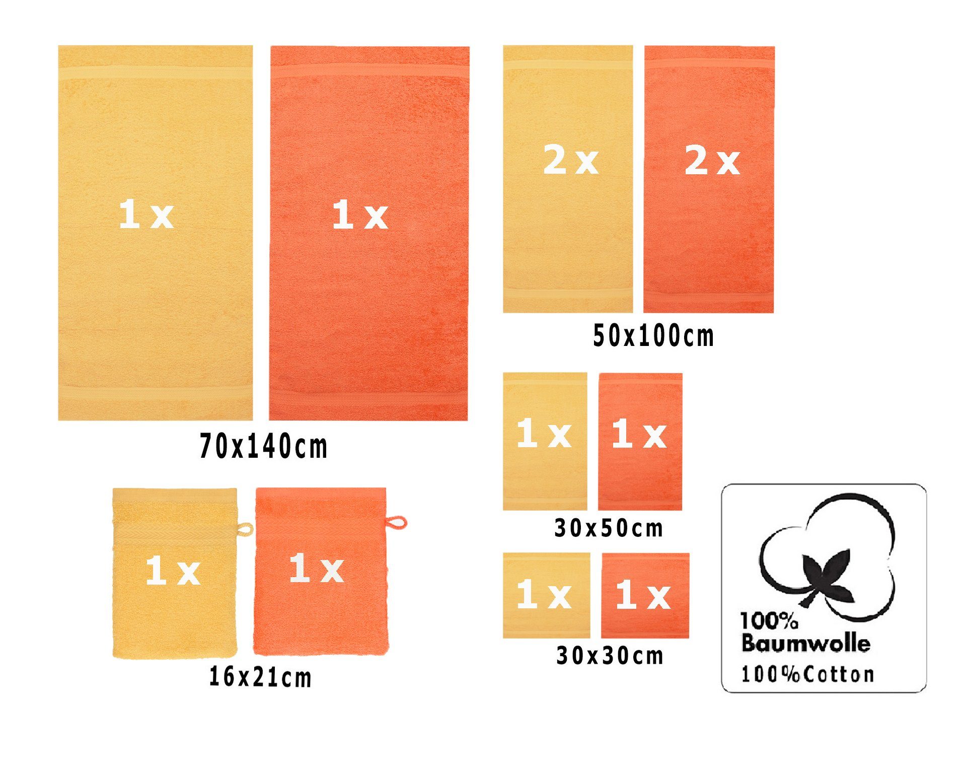 Betz Premium Handtuch-Set Handtuch Set honiggelb/blutorange, Baumwolle, 12-TLG. (12-tlg)