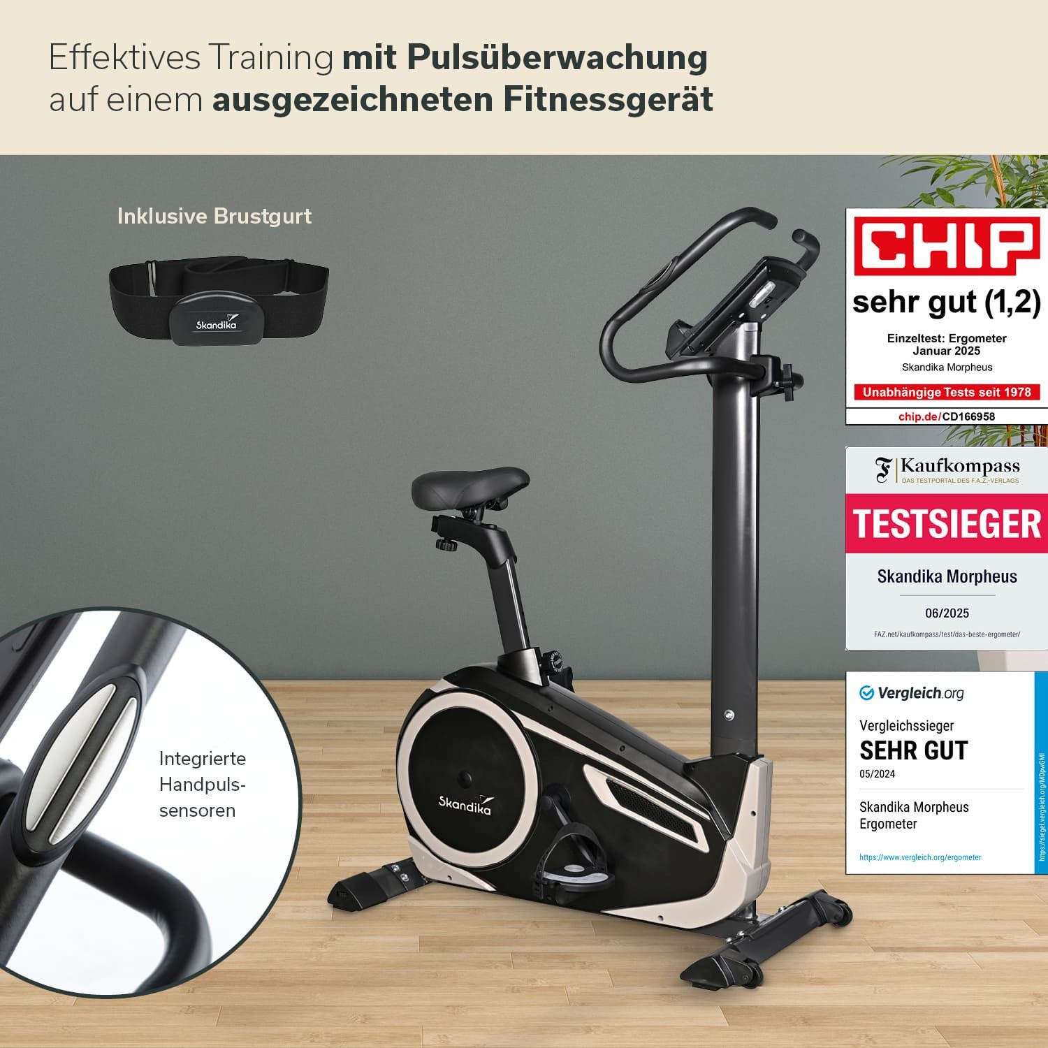 Skandika Heimtrainer Fahrrad Morpheus, Ergometer für Zuhause, Fitnessbike bis 150 kg (Bluetooth, Tablet-/Smartphone-Halterung, Transportrollen), 12kg Schwungmas – Bild 2 von 5