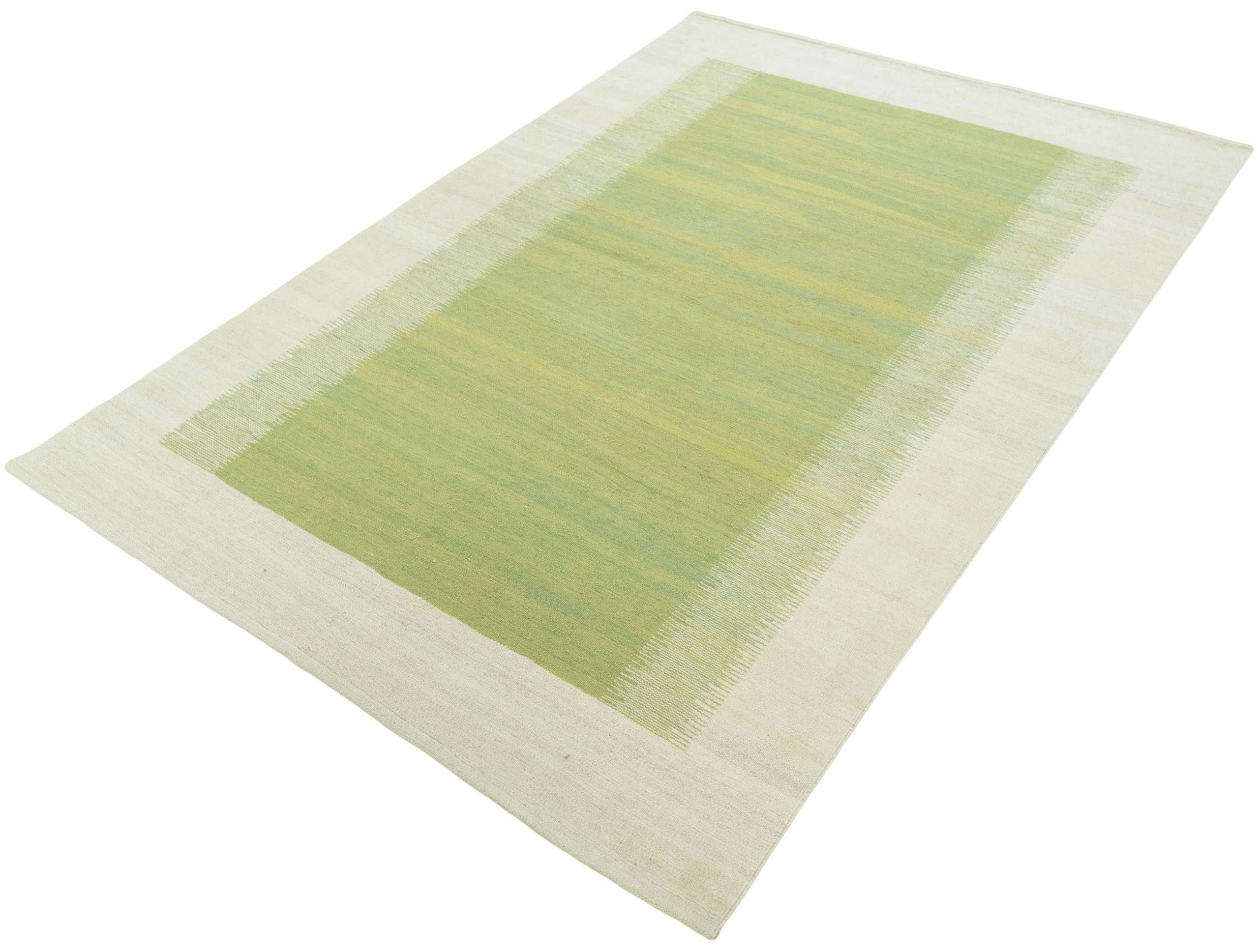 CABBEL Orientteppich 254x174 cm Kandou Grün Kelim Teppich Schurwolle Handgewebt Unikat, rechteckig, Höhe: 5 mm, 100% Schurwolle – weich und pflegeleicht