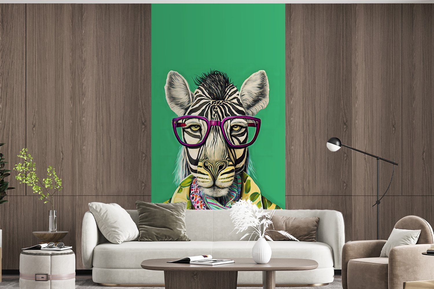 - Fototapete Schlafzimmer (2 Tiere, - Küche, Fototapete MuchoWow Matt, bedruckt, Vliestapete St), Zebra für - Brille Hippie Wohnzimmer