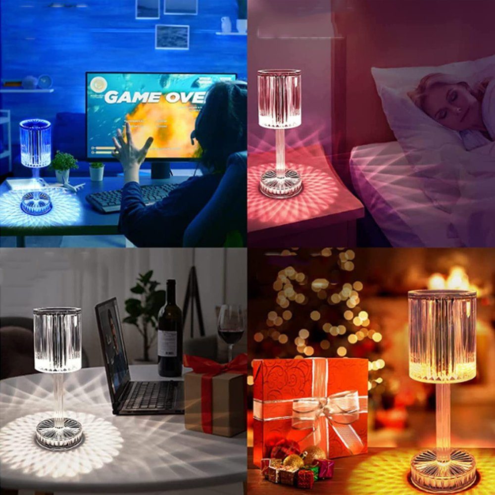 AKKEE Warmweiß, integriert, LED Farbwechsel Nachttischlampe Touch RGB Tischleuchte für Farbwechsel Wohnzimmer Diamant und Schlafzimmer Kristall Nachtlicht Dimmbar, Restaurant, fest Tischlampe LED Fernbedienung, mit