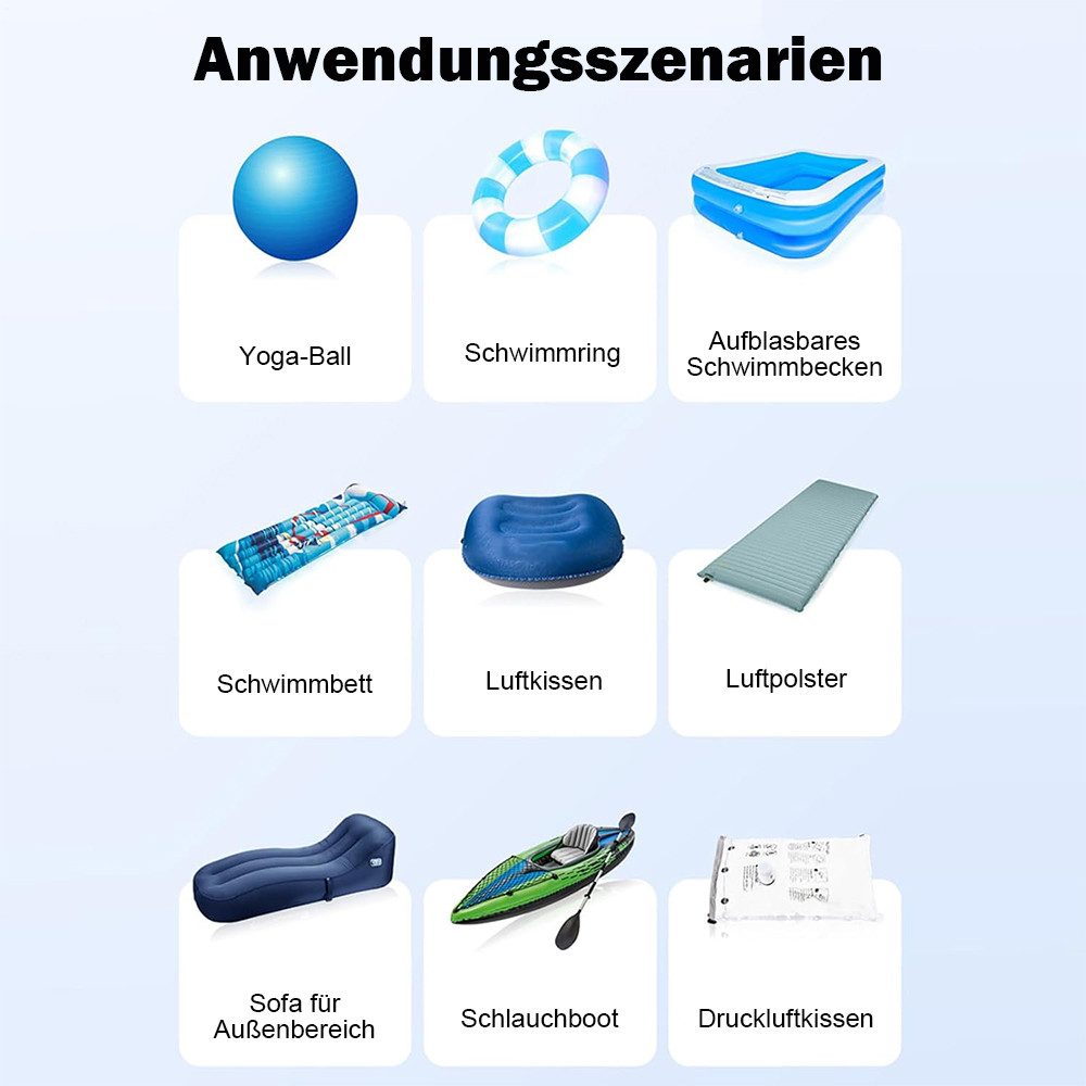 AFKSMILE Akku-Luftpumpe Elektrische Luftpumpe, Mini Luftpumpe Akku mit digitaler Anzeige, Aufblasen & Entleeren, 4 Luftdüsen für Camping, Luftbett, Schwimmringe – Bild 5 von 5