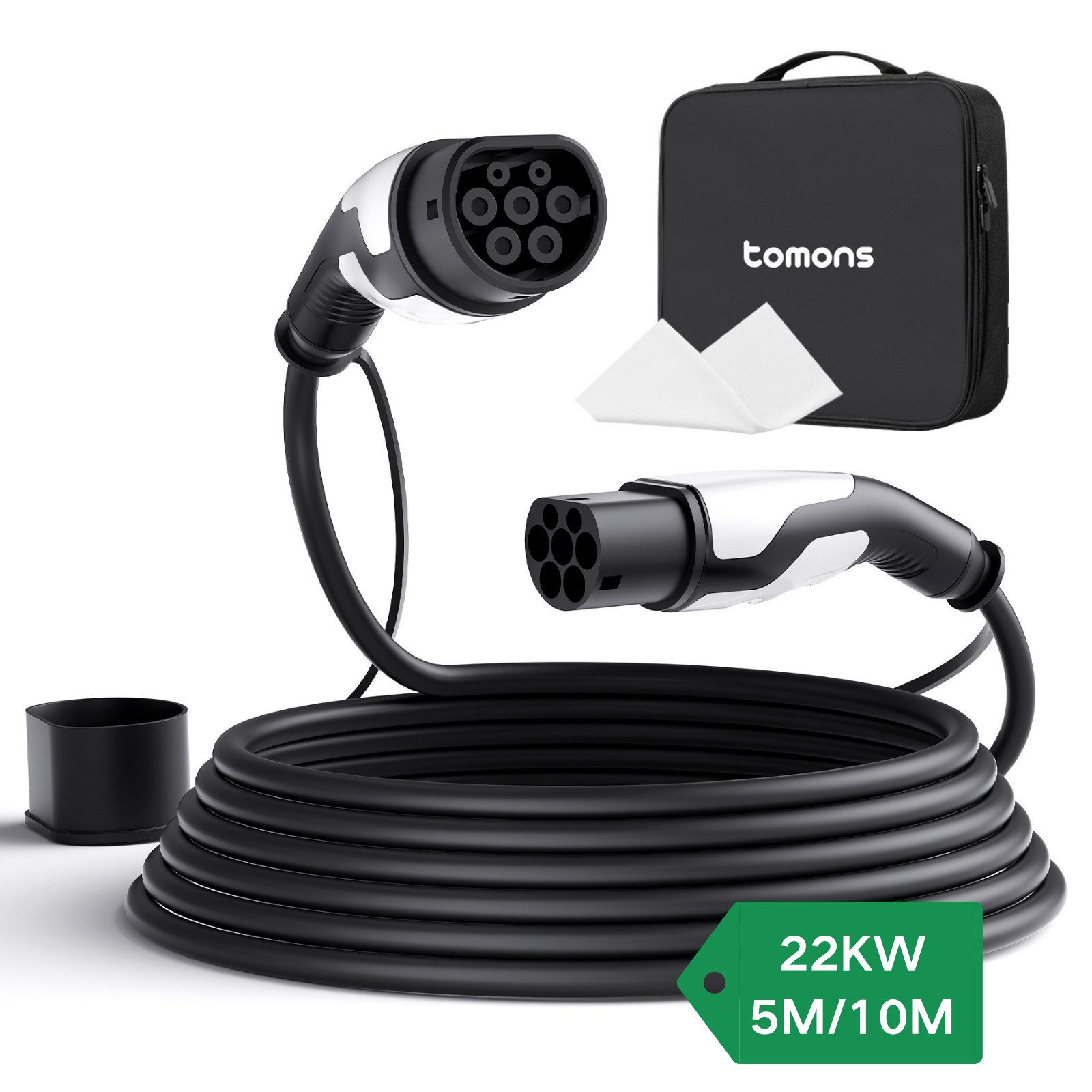 Tomons Typ 2 Ladekabel, 11KW 16A 22KW 32A, Ladekabel Elektroauto für EV/PHEV Autoladekabel, (500 cm), IP55