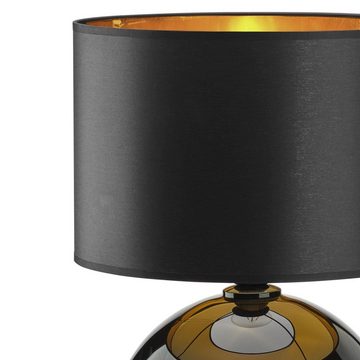Signature Home Collection Nachttischlampe Glaslampe schwarz weiß bauchig mit Lampenschirm Stoff, ohne Leuchtmittel, warmweiß, Tischleuchte, Tischlampe, Lampenschirm innen gold