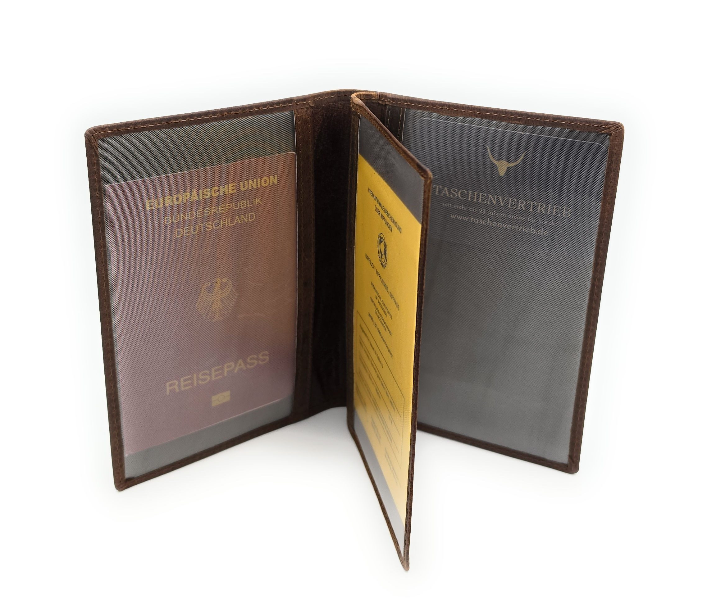Lemasi Brieftasche Dokumentenmappe aus Büffelleder braun mit RFID-Schutz für Ausweise, ideal für Jagdschein, Angelschein, WBS, Reisepass, Impfpass etc.