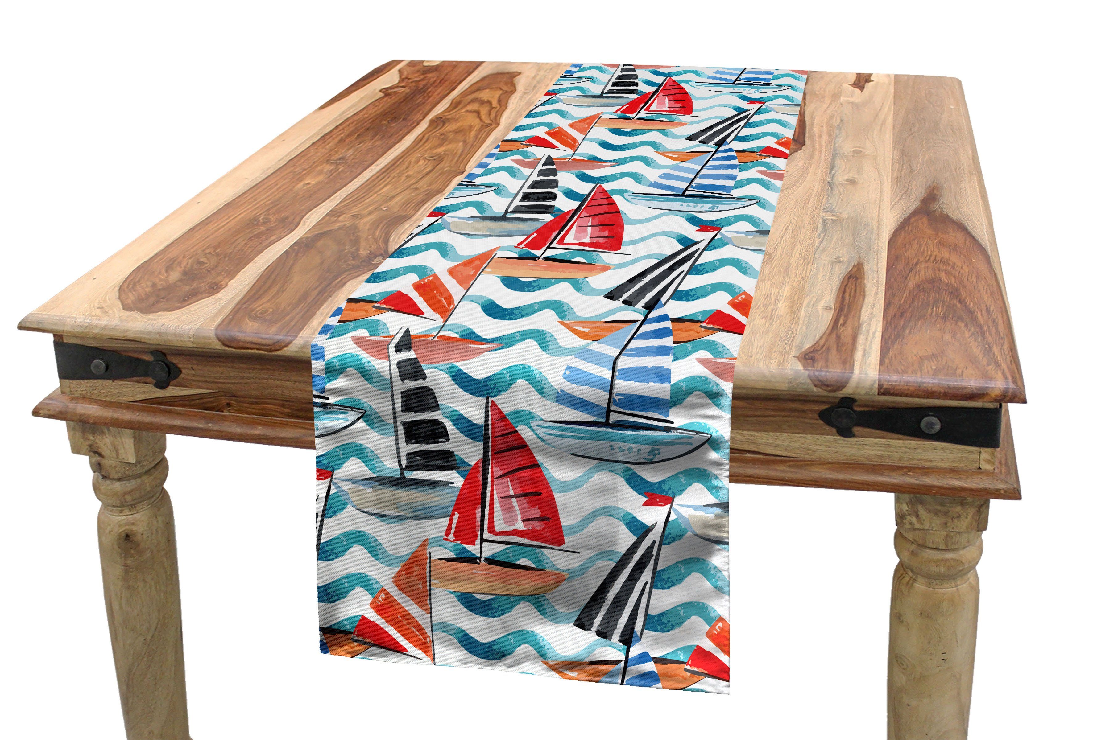 Küche Wellen Esszimmer Tischläufer, Tischläufer Meer Dekorativer Nautische Abakuhaus Rechteckiger Boote Aquarell
