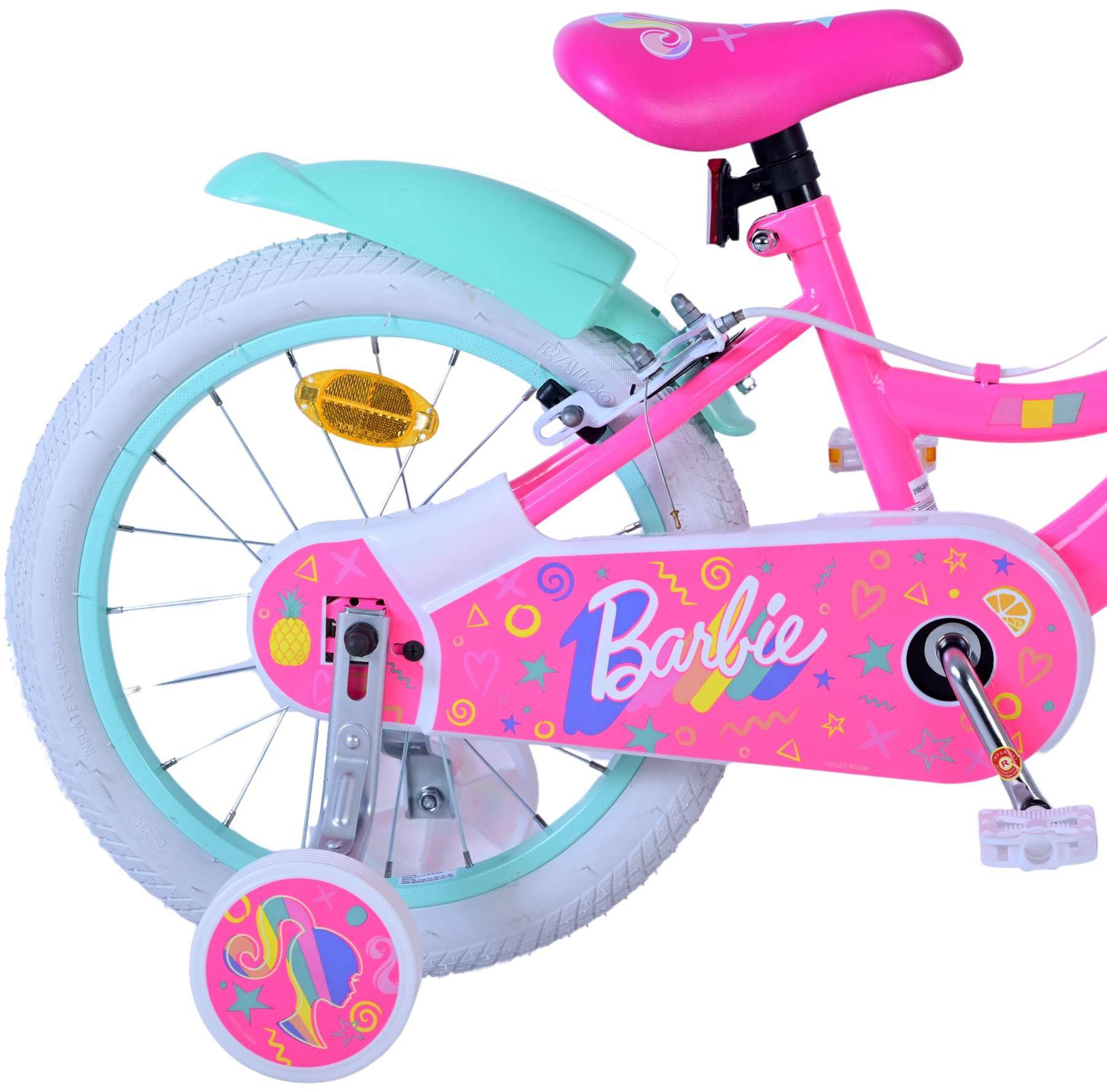 Volare Kinderfahrrad Volare Barbie Kinderfahrrad für Mädchen - 16 Zoll in Rosa, Geschlossener Kettenschutz, abnehmbare Stützräder