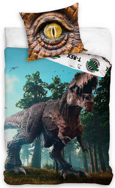 Kinderbettwäsche »Dinosaurier - Bettwäsche-Set mit Wendemotiv, 135x200 & 80x80, Dino T-Rex«, Jurassic World, 100% Baumwolle