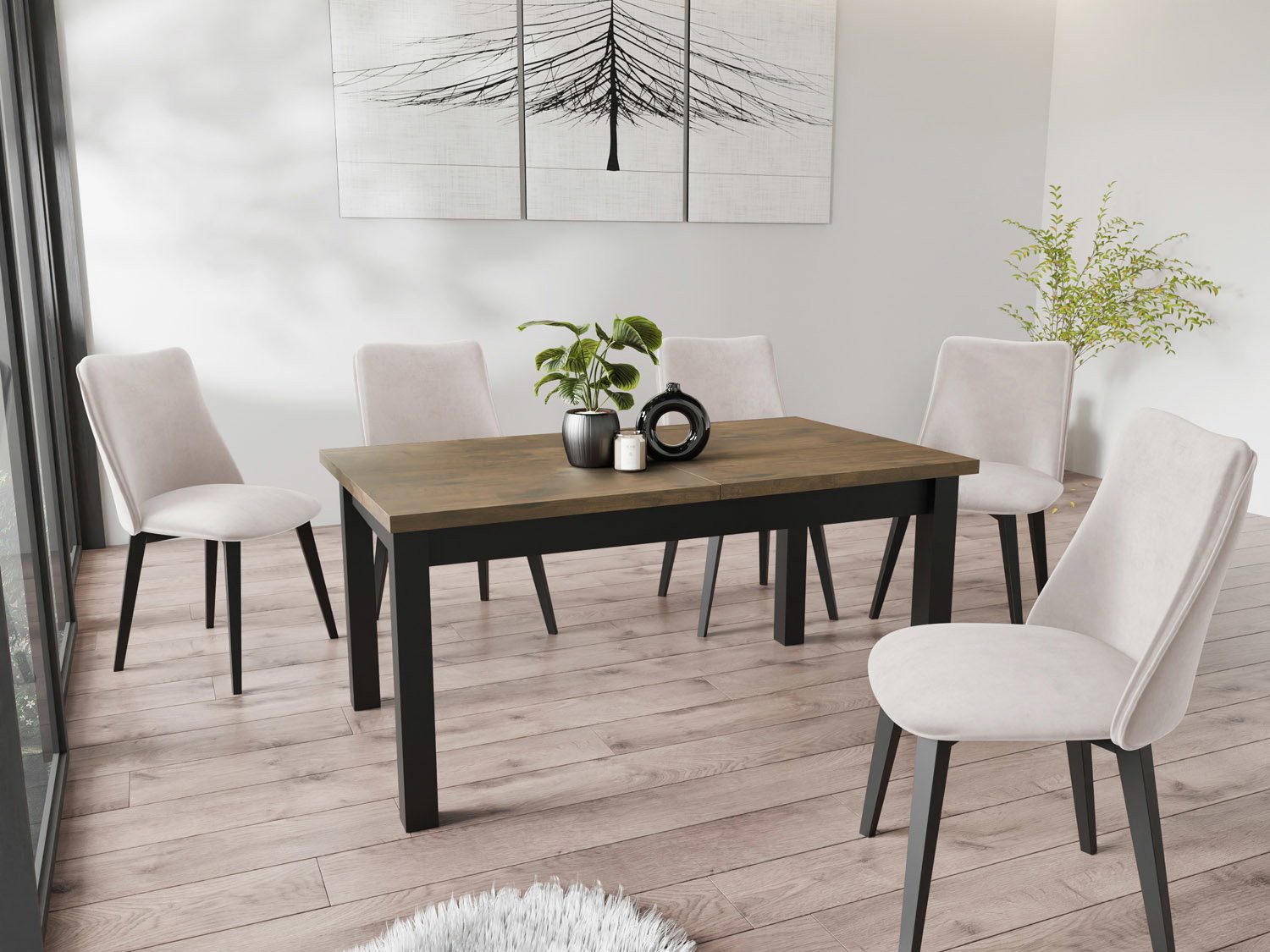 WFL GROUP Esstisch Davidof ausziehbar rechteckig modern mit schwarzen Holzbeinen (MADE IN EU, erhältlich in 3 Größen – 140/160/160 cm ausziehbar auf 180/200/240 cm), platzsparender Tisch in Holzoptik für Küche, Esszimmer oder Wohnzimmer