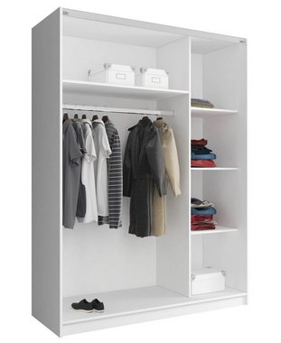 MOEBLO Kleiderschrank KUBA IX (Wohnzimmerschrank 2-türig Schrank Gaderobe Schiebtüren, mit Spiegel Schwebetürenschrank mit Einlegeböden und Kleiderstange) (BxHxT): 180/200x200/214x62cm
