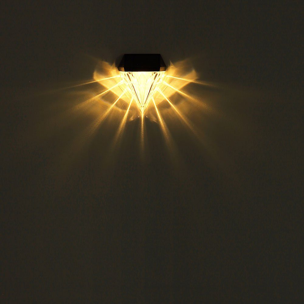 Globo Design Diamant Außenwandlampe Solarlampe Solarleuchte, Warmweiß, LED fest verbaut, Gartenleuchte LED-Leuchtmittel LED Balkonlampe